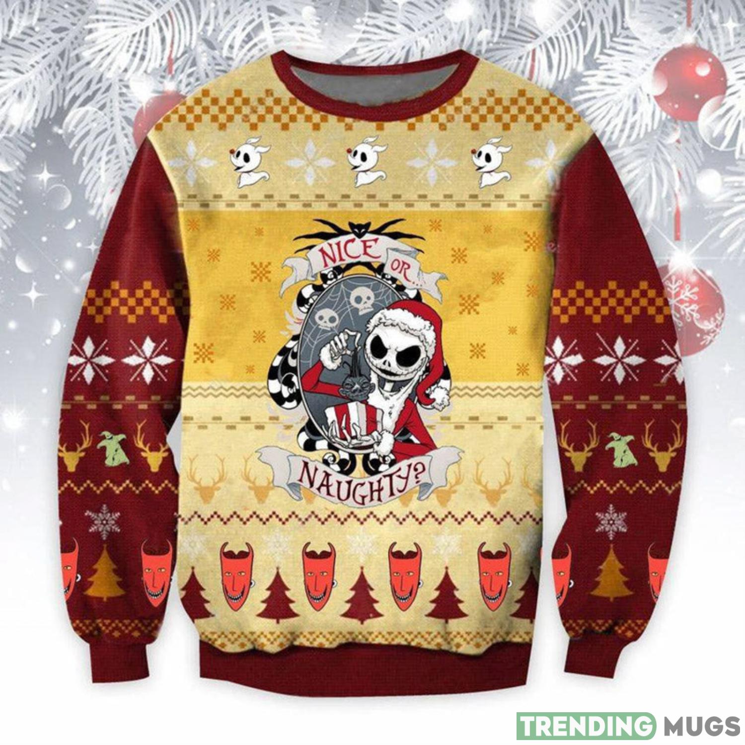 Nice Or Naughty Jack Skellington Ugly Christmas Sweater Product Photo 1 Nice Or Naughty Jack Skellington Ugly Christmas Sweater Product Photo 1