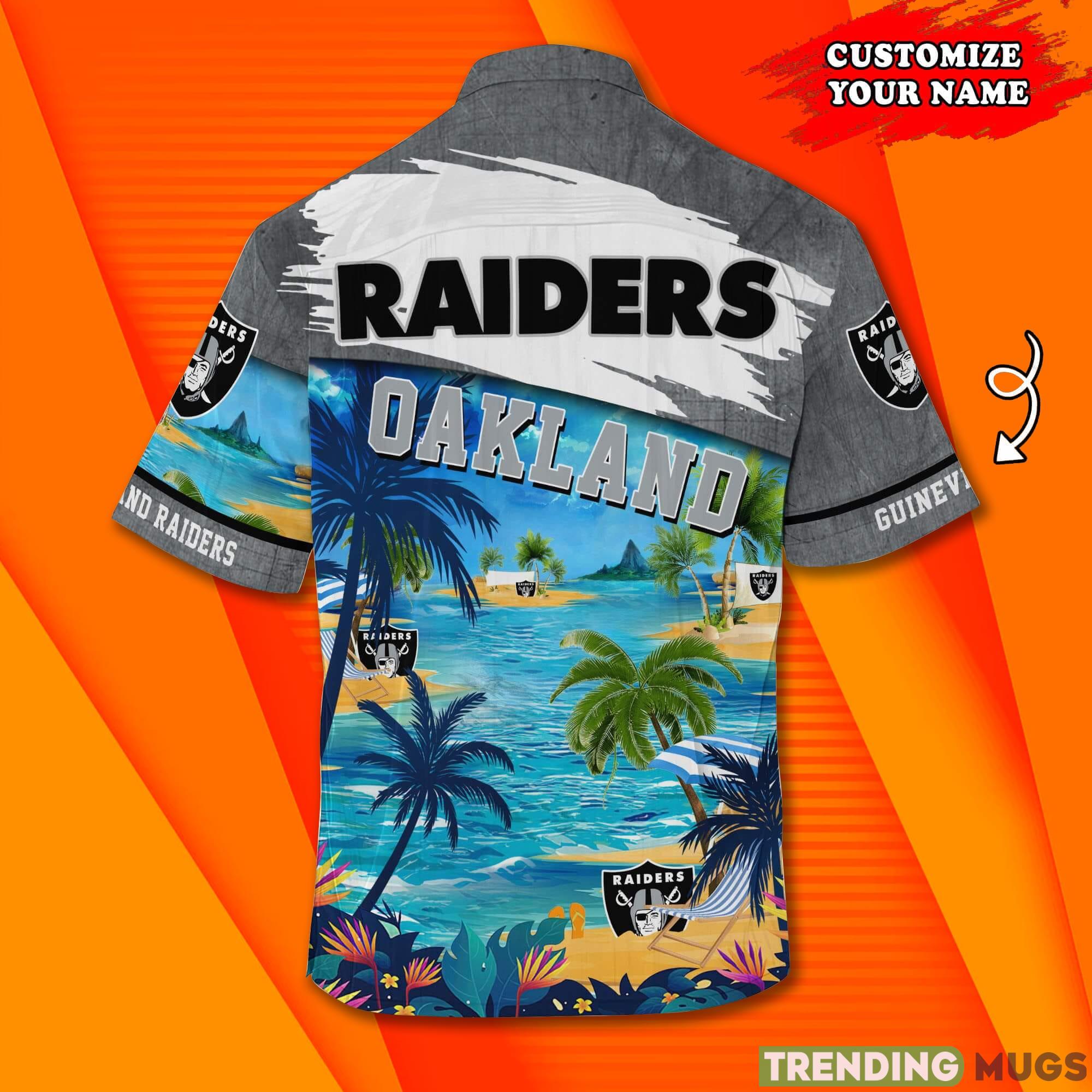 Oakland Raiders NFL Custom Name Hawaiian Shirt Summer Shirt Product Photo 1 Oakland Raiders NFL Custom Name Hawaiian Shirt Summer Shirt Product Photo 1