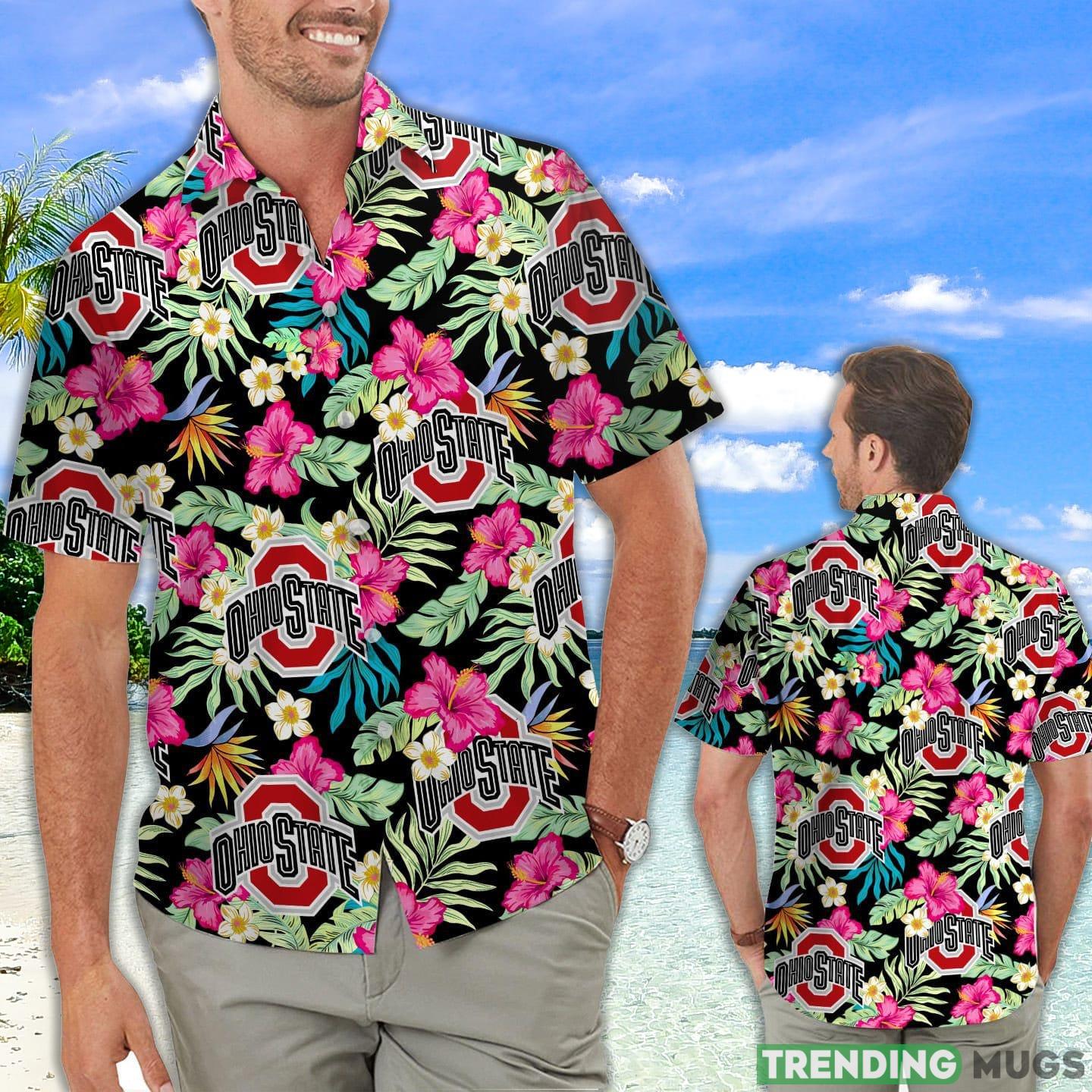 Ohio State Buckeyes Hibiscus Hawaiian Shirt For Fans Product Photo 1 Ohio State Buckeyes Hibiscus Hawaiian Shirt For Fans Product Photo 1