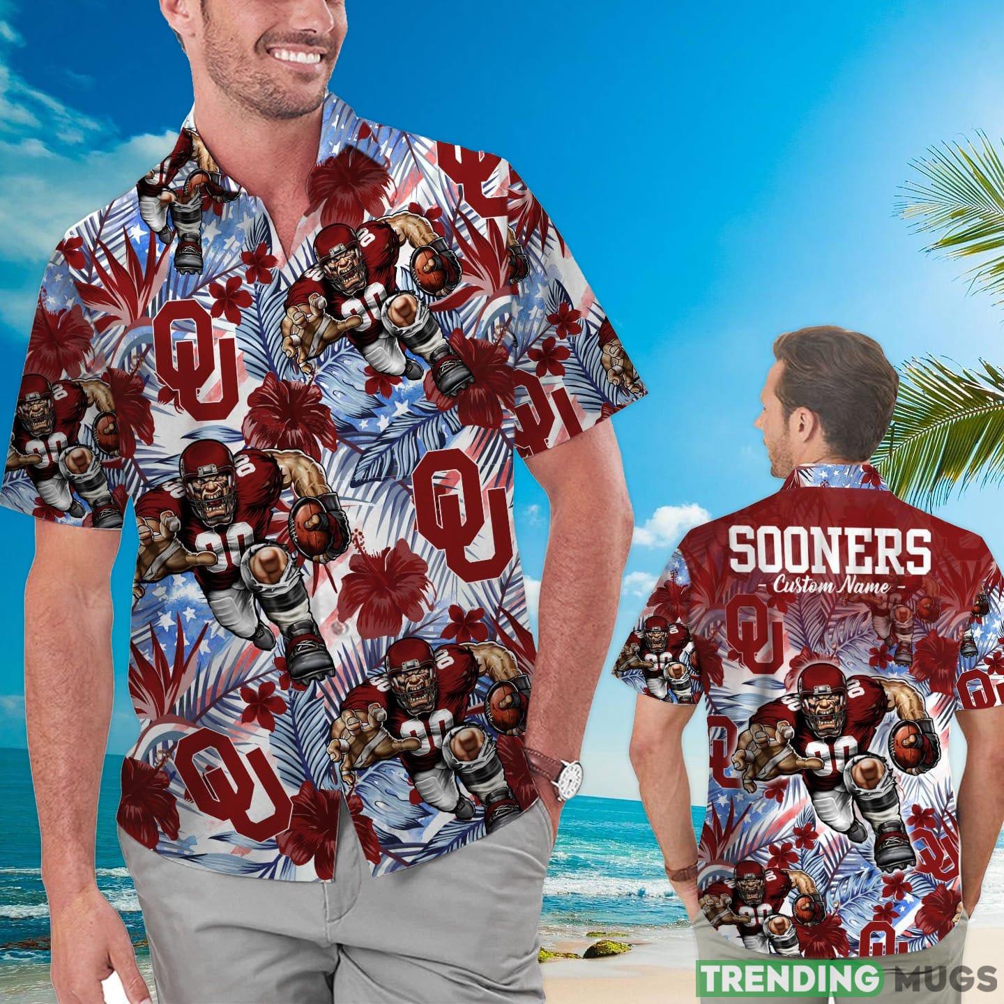 Oklahoma Sooners Tropical Floral Custom Name Aloha Hawaiian Shirt Product Photo 1