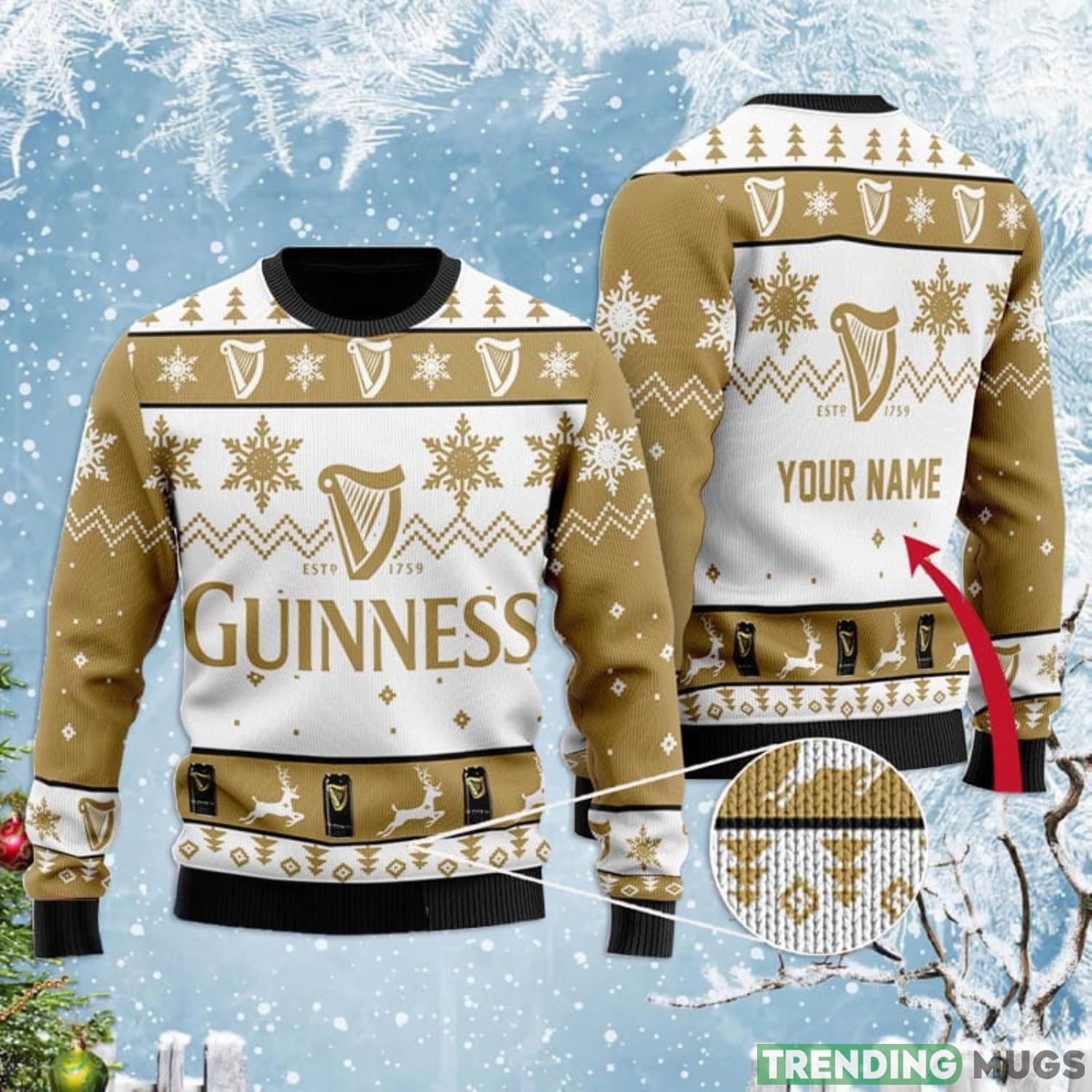 Personalized Name Guinness Beer Ugly Christmas Sweater Product Photo 1