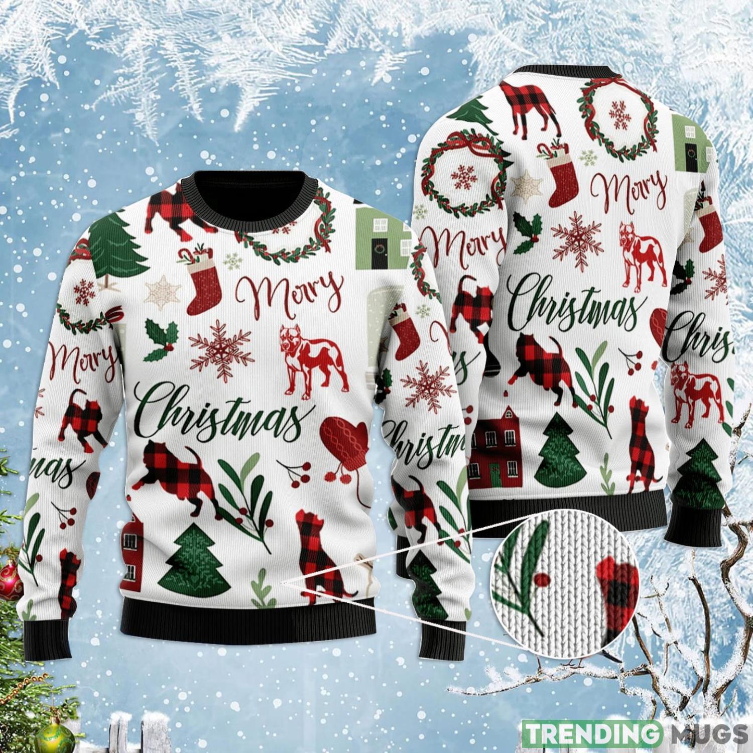 Pitbull All Over Printed Ugly Christmas Sweater Product Photo 1