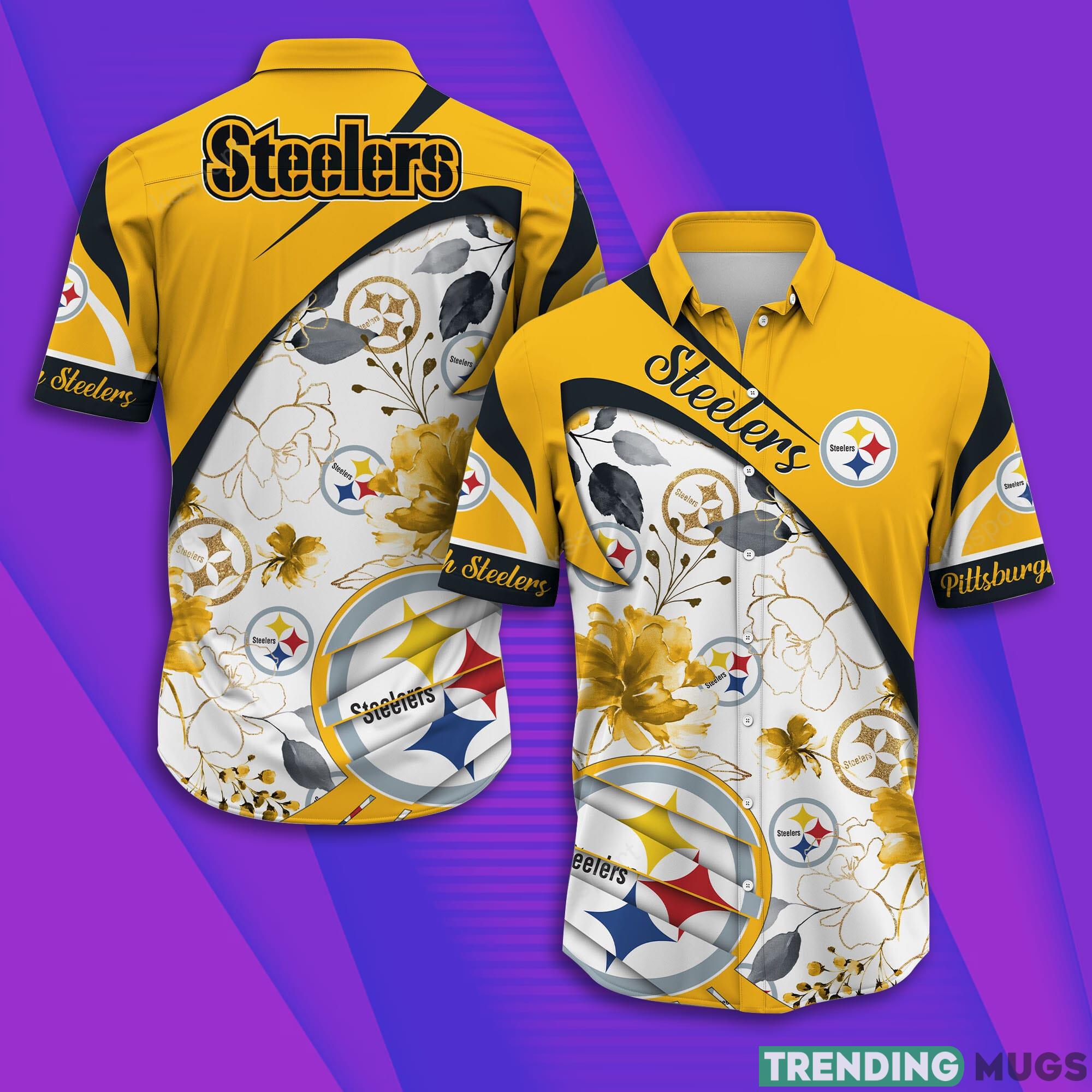 Pittsburgh Steelers NFL And Flowers Short Sleeve Aloha Hawaiian Shirt Product Photo 1 Pittsburgh Steelers NFL And Flowers Short Sleeve Aloha Hawaiian Shirt Product Photo 1