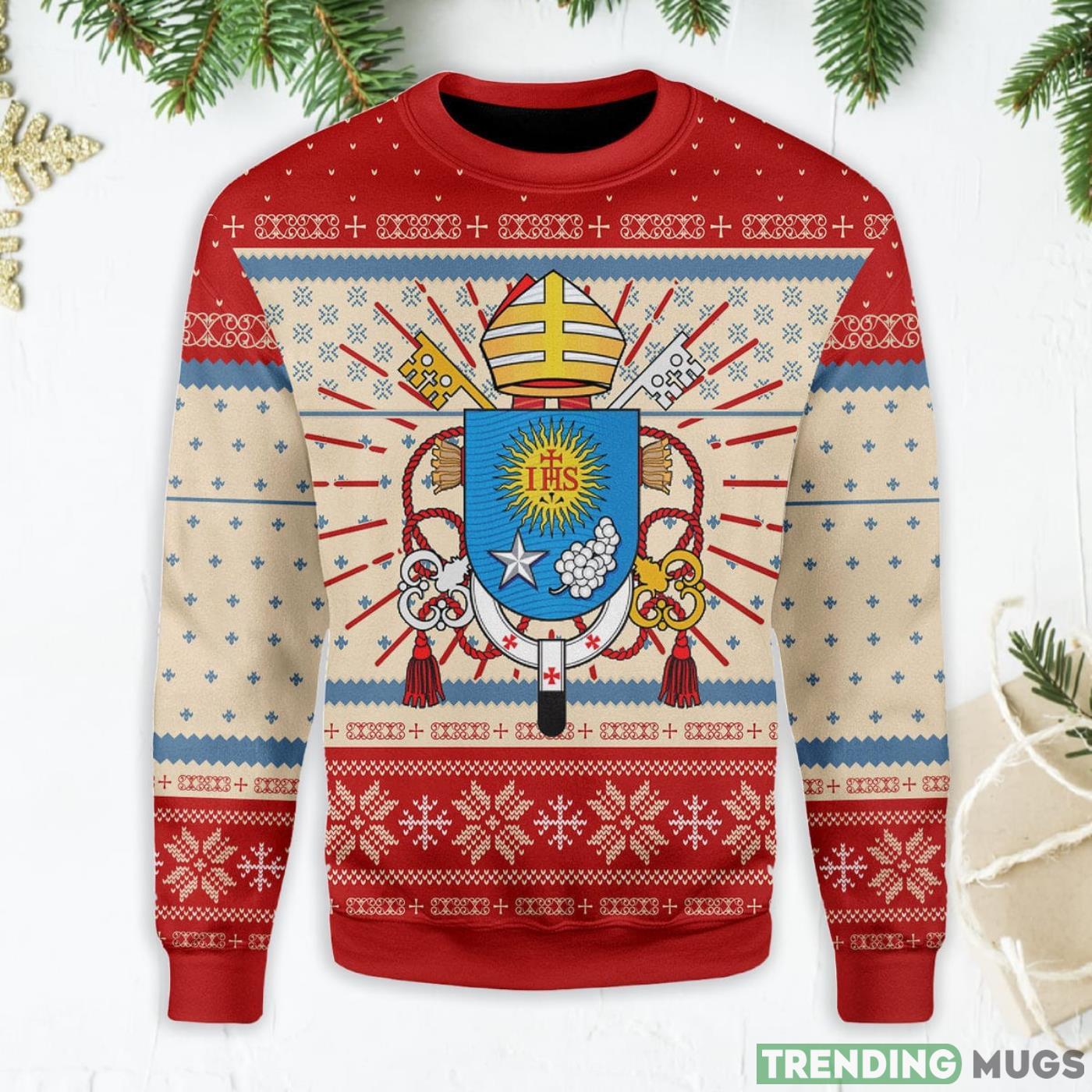 Pope Francis Coat Of Arms Ugly Christmas Sweater Product Photo 1 Pope Francis Coat Of Arms Ugly Christmas Sweater Product Photo 1