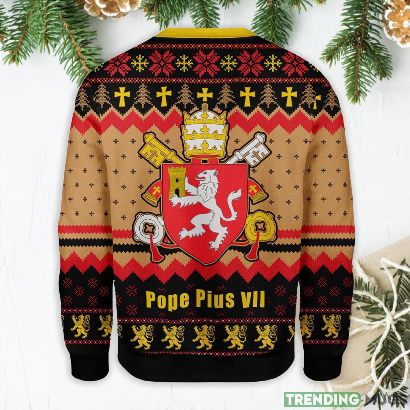 Pope Pius VIII Coat Of Arms Ugly Christmas Sweater Sweater Pope Pius VIII Coat Of Arms Ugly Christmas Sweater Sweater