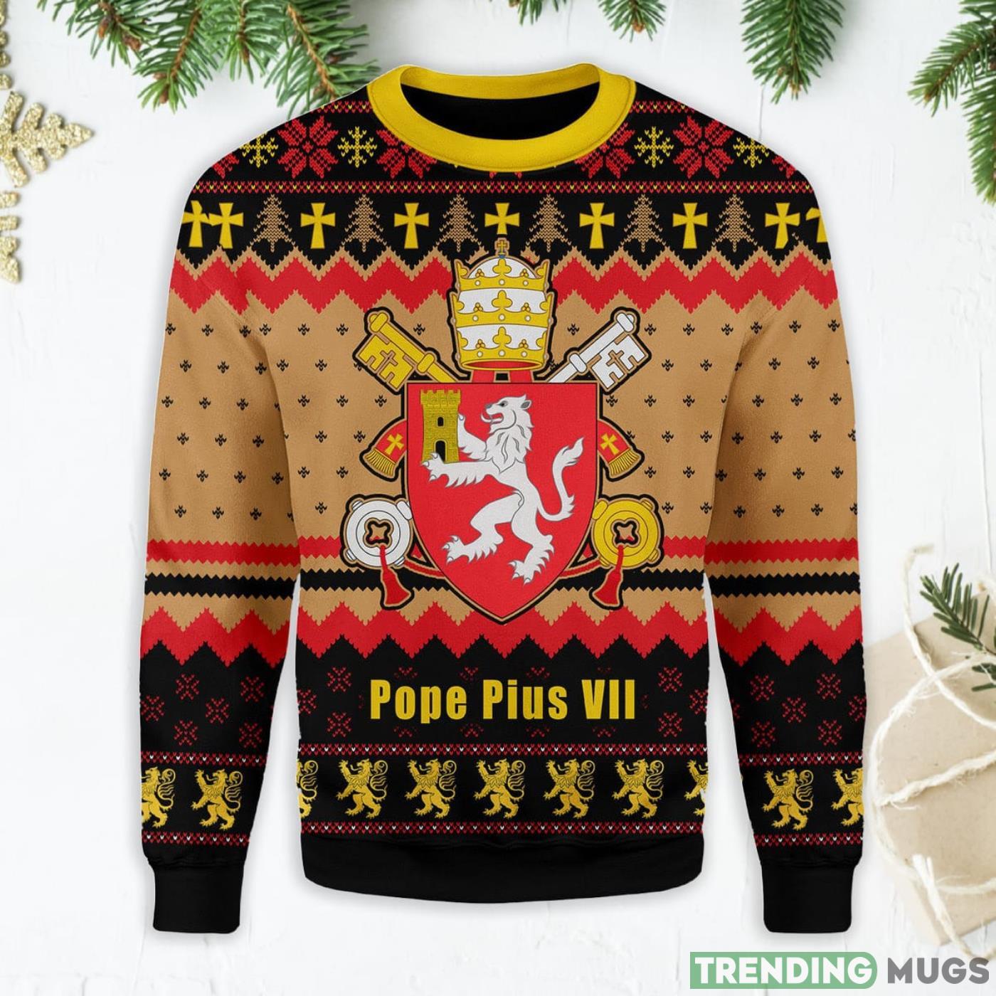 Pope Pius VIII Coat Of Arms Ugly Christmas Sweater Product Photo 1 Pope Pius VIII Coat Of Arms Ugly Christmas Sweater Product Photo 1