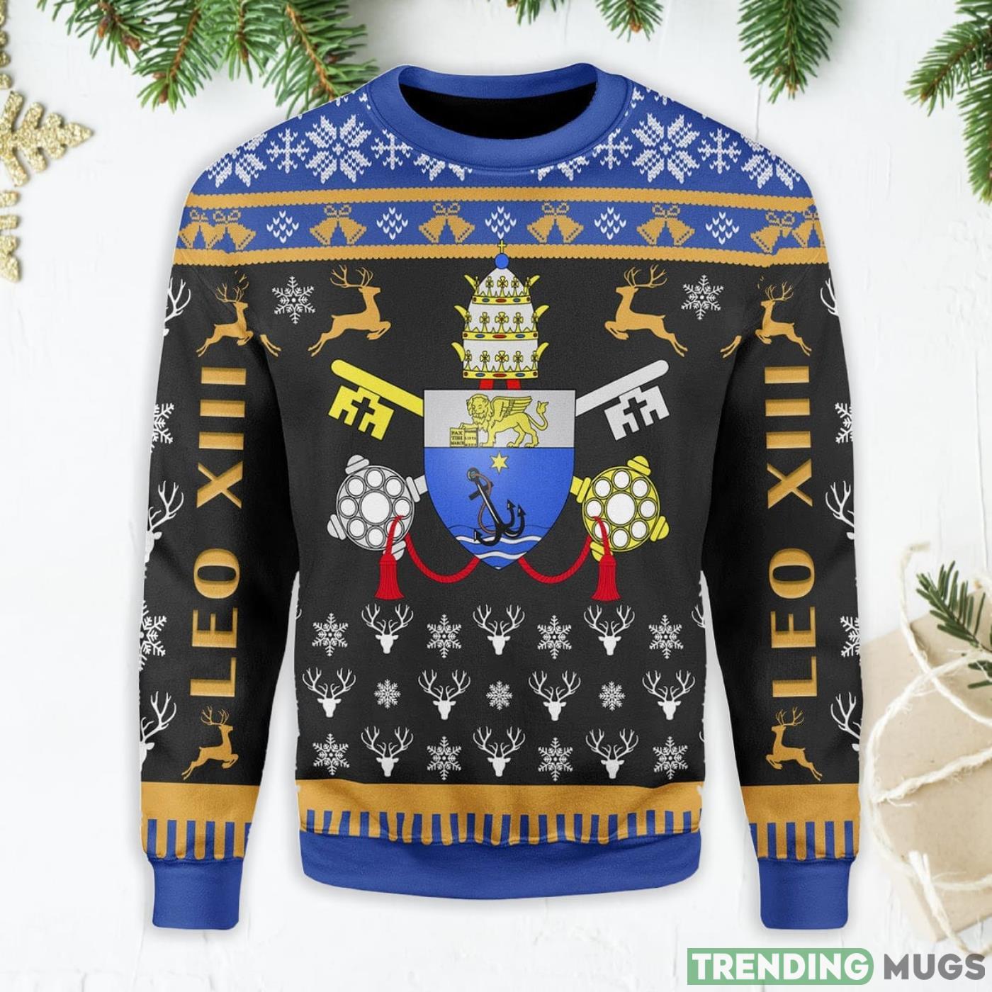 Pope Pius X Coat Of Arms Ugly Christmas Sweater Product Photo 1 Pope Pius X Coat Of Arms Ugly Christmas Sweater Product Photo 1