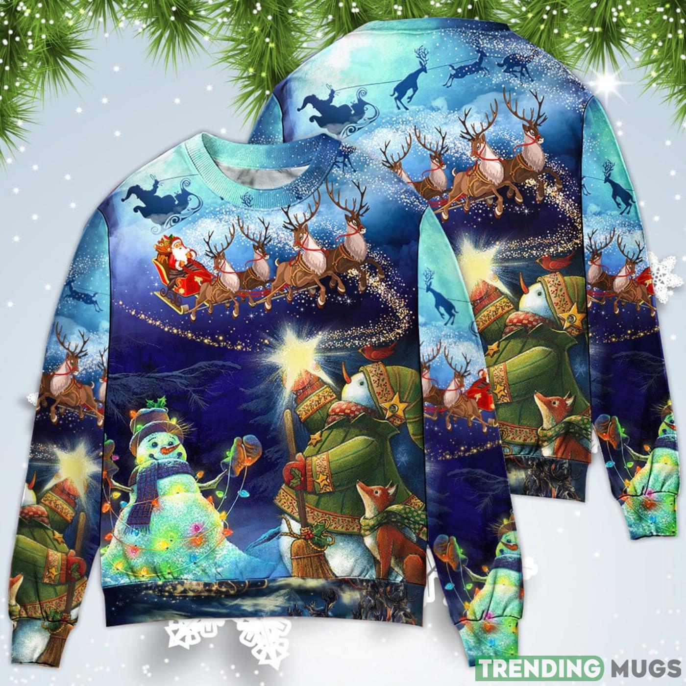 Rudolph Santa Claus Reindeer Snowman Light Art Style Christmas Sweatshirt Sweater Sweater Rudolph Santa Claus Reindeer Snowman Light Art Style Christmas Sweatshirt Sweater Sweater