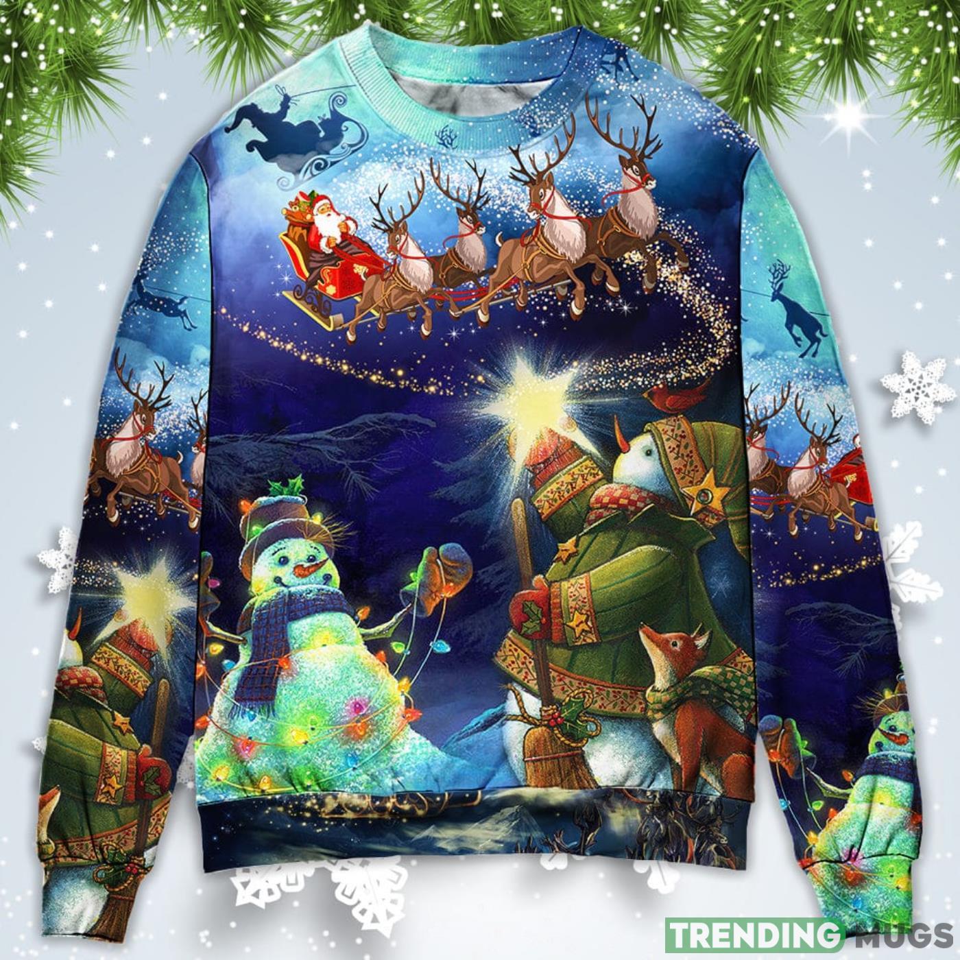 Rudolph Santa Claus Reindeer Snowman Light Art Style Christmas Sweatshirt Sweater Product Photo 1 Rudolph Santa Claus Reindeer Snowman Light Art Style Christmas Sweatshirt Sweater Product Photo 1