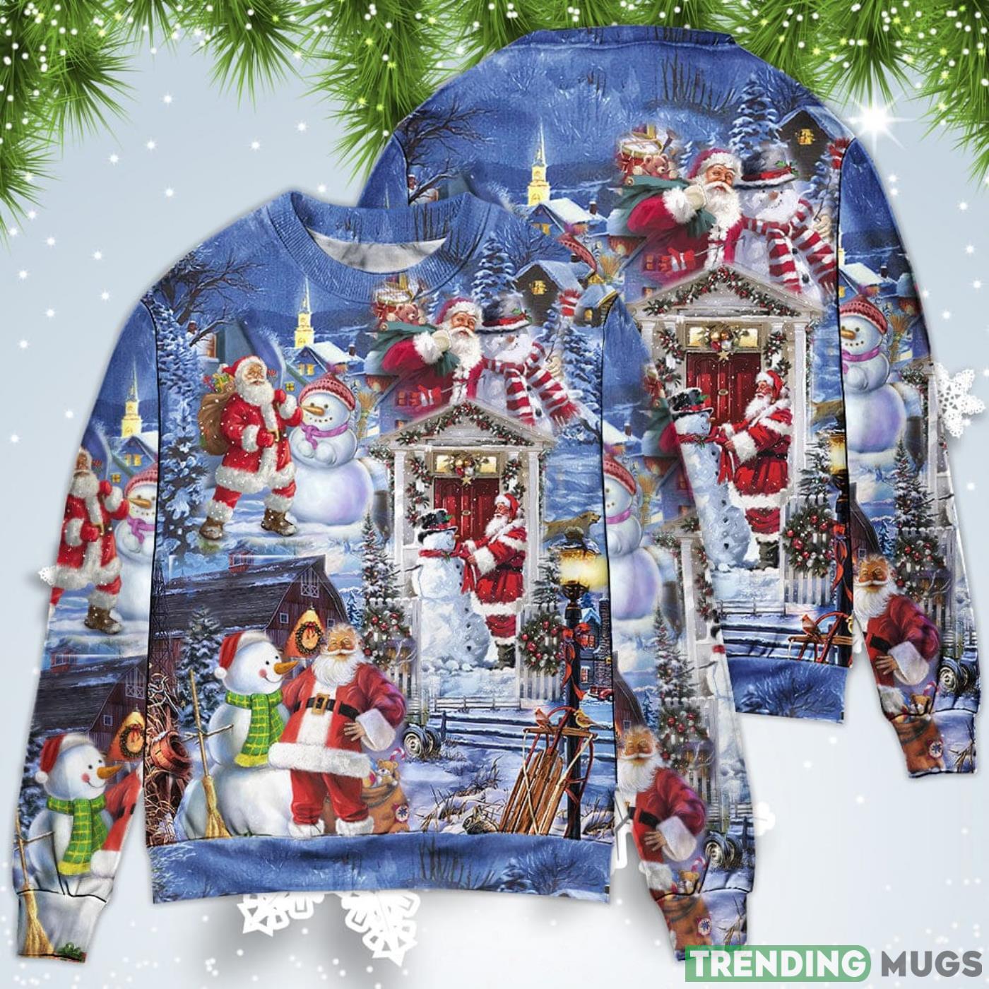 Santa And Snowman Happy Holiday Christmas Sweatshirt Sweater Sweater Santa And Snowman Happy Holiday Christmas Sweatshirt Sweater Sweater