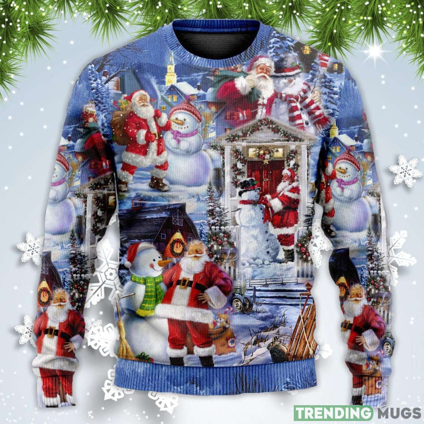 Santa And Snowman Happy Holiday Christmas Sweatshirt Sweater Sweater Santa And Snowman Happy Holiday Christmas Sweatshirt Sweater Sweater