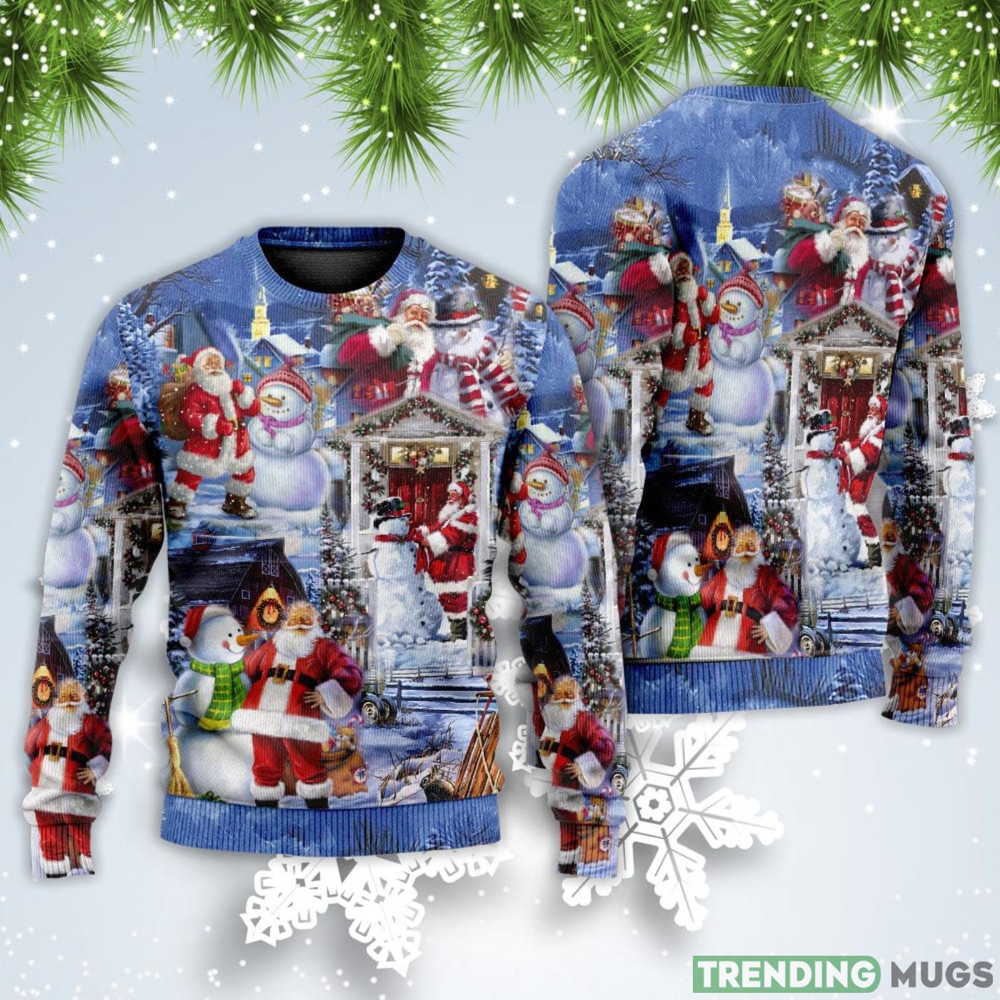 Santa And Snowman Happy Holiday Christmas Sweatshirt Sweater Sweater Santa And Snowman Happy Holiday Christmas Sweatshirt Sweater Sweater