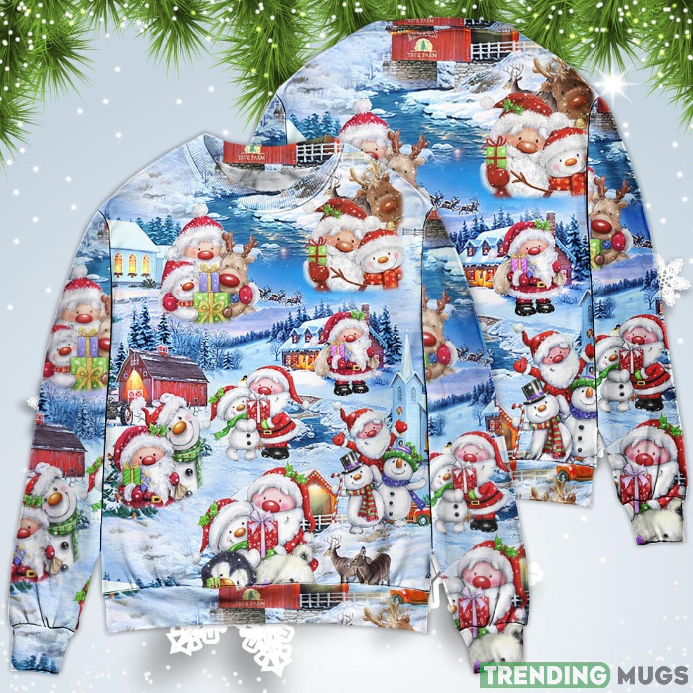 Santa And Snowman Holiday Christmas Sweatshirt Sweater Sweater Santa And Snowman Holiday Christmas Sweatshirt Sweater Sweater