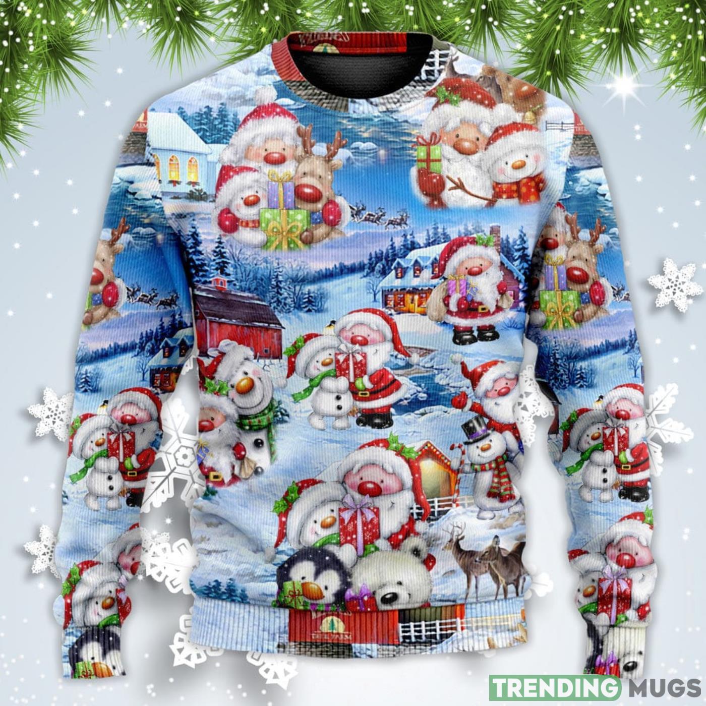 Santa And Snowman Holiday Christmas Sweatshirt Sweater Sweater Santa And Snowman Holiday Christmas Sweatshirt Sweater Sweater