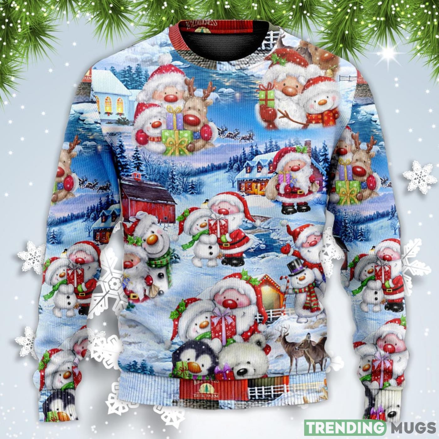 Santa And Snowman Holiday Christmas Sweatshirt Sweater Sweater Santa And Snowman Holiday Christmas Sweatshirt Sweater Sweater