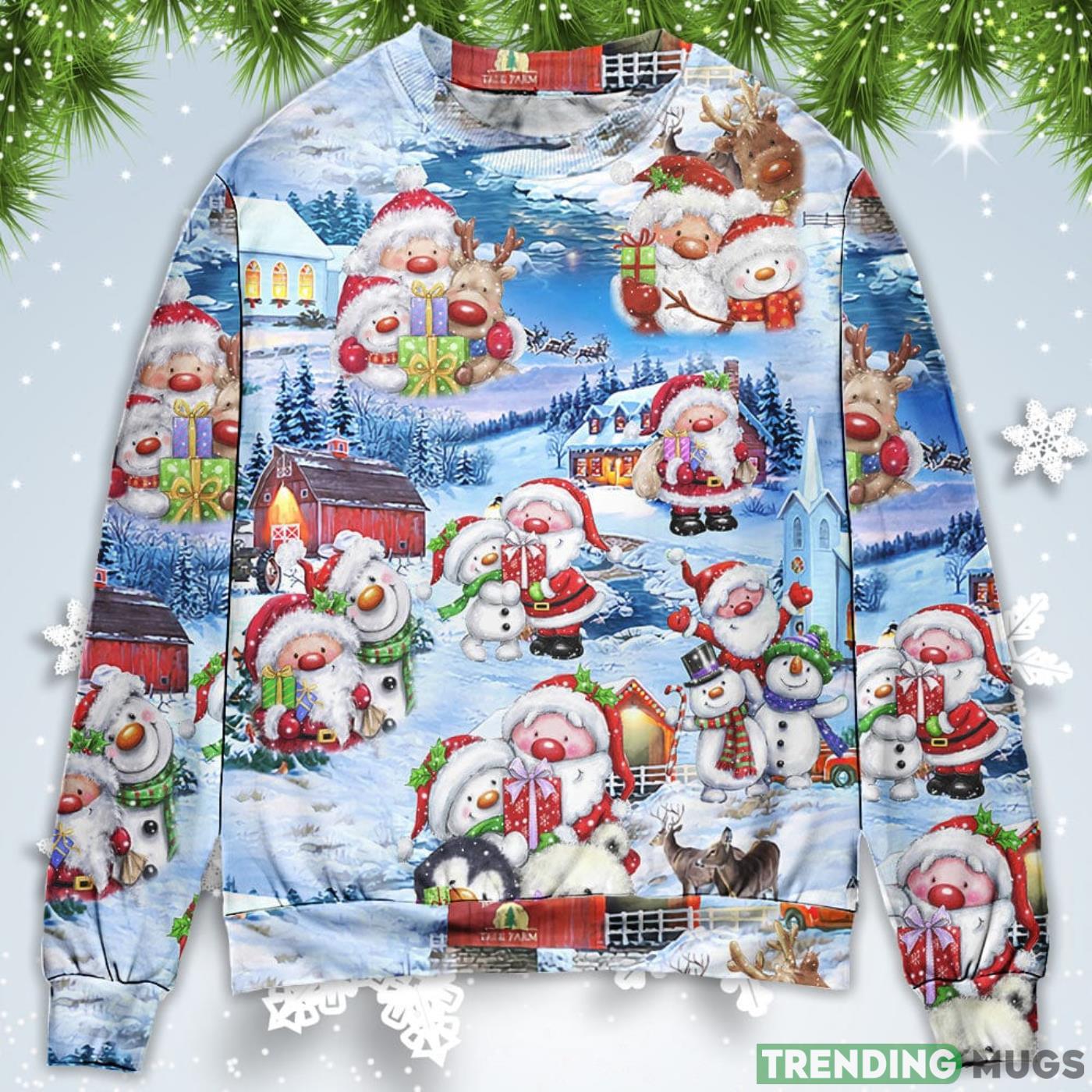 Santa And Snowman Holiday Christmas Sweatshirt Sweater Product Photo 1 Santa And Snowman Holiday Christmas Sweatshirt Sweater Product Photo 1