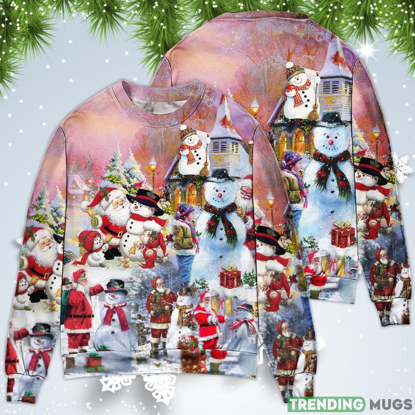 Santa And Snowman Snow Village Christmas Sweatshirt Sweater Sweater Santa And Snowman Snow Village Christmas Sweatshirt Sweater Sweater