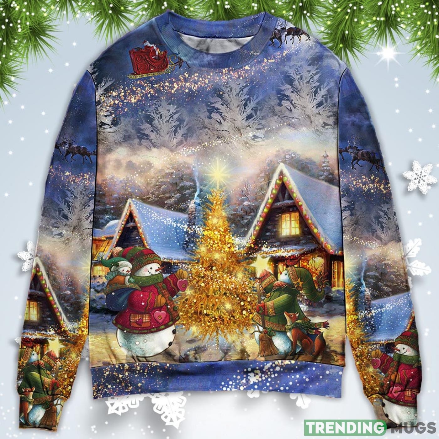 Santa Claus Reindeer Snowman Family In Love Gift Light Art Style Christmas Sweatshirt Sweater Sweater Santa Claus Reindeer Snowman Family In Love Gift Light Art Style Christmas Sweatshirt Sweater Sweater