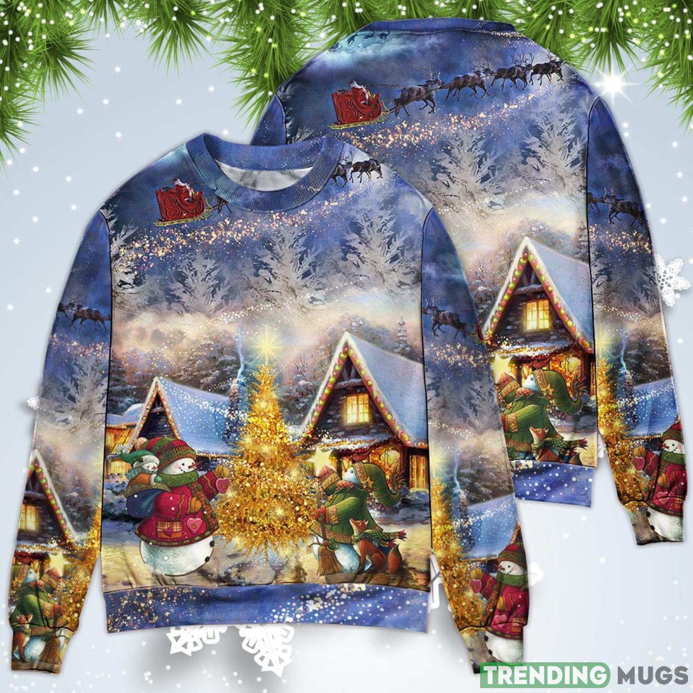 Santa Claus Reindeer Snowman Family In Love Gift Light Art Style Christmas Sweatshirt Sweater Sweater Santa Claus Reindeer Snowman Family In Love Gift Light Art Style Christmas Sweatshirt Sweater Sweater