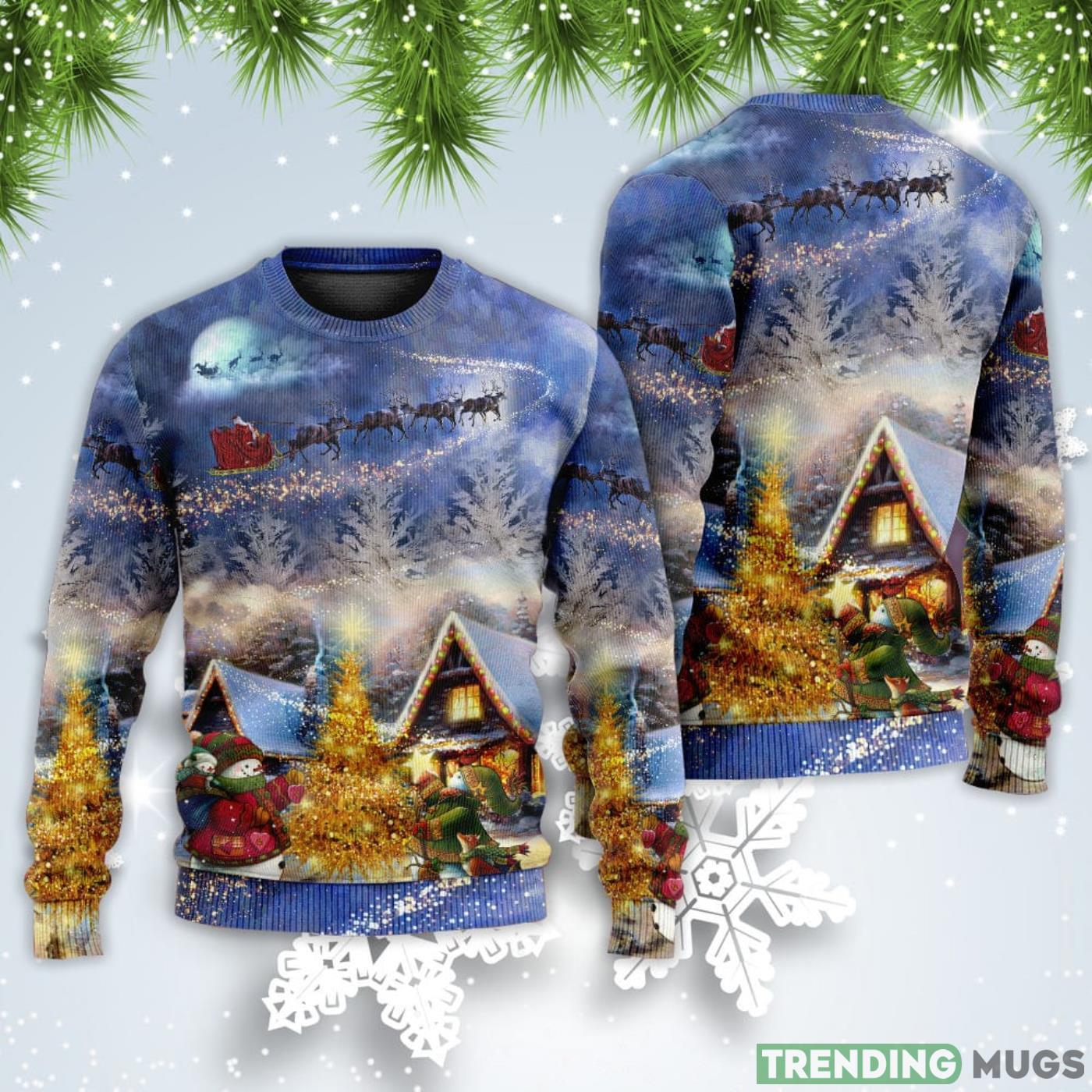 Santa Claus Reindeer Snowman Family In Love Gift Light Art Style Christmas Sweatshirt Sweater Sweater Santa Claus Reindeer Snowman Family In Love Gift Light Art Style Christmas Sweatshirt Sweater Sweater