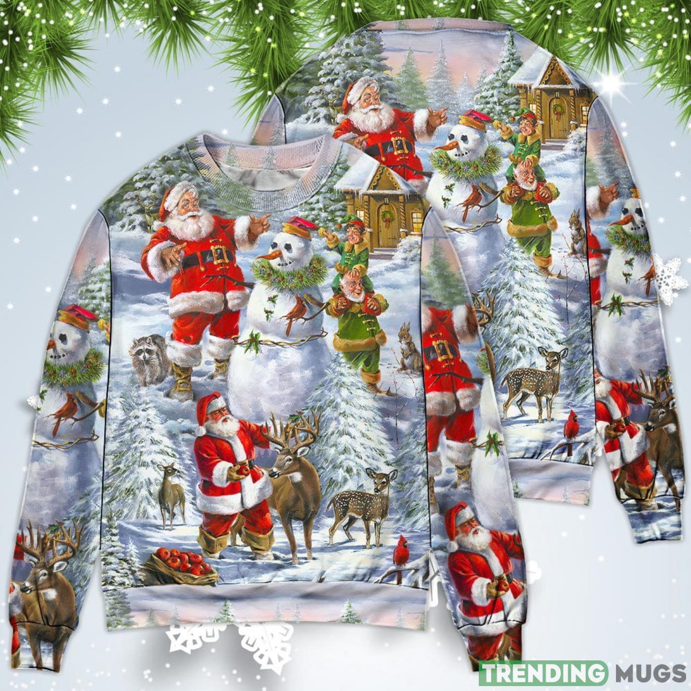 Santa Claus Snowman Elf So Happy Art Style Christmas Sweatshirt Sweater Sweater Santa Claus Snowman Elf So Happy Art Style Christmas Sweatshirt Sweater Sweater