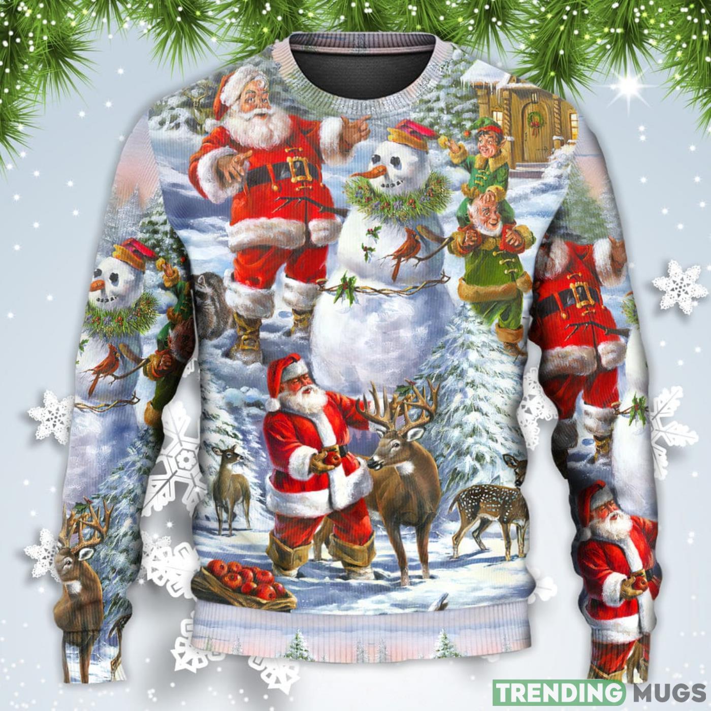 Santa Claus Snowman Elf So Happy Art Style Christmas Sweatshirt Sweater Sweater Santa Claus Snowman Elf So Happy Art Style Christmas Sweatshirt Sweater Sweater