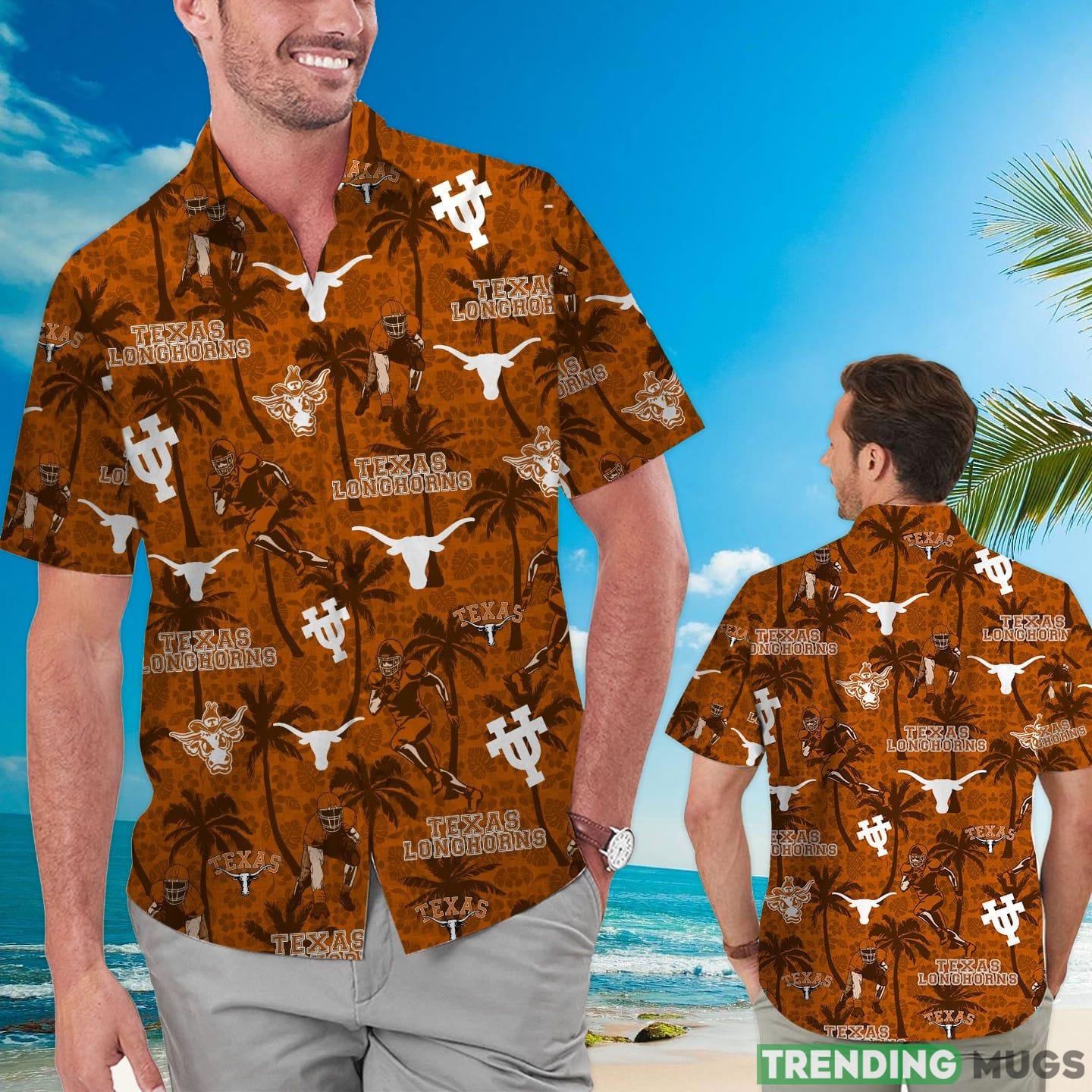 Texas Longhorns Custom Name Tropical Beach Coconut Tree Hawaiian Shirt Product Photo 1 Texas Longhorns Custom Name Tropical Beach Coconut Tree Hawaiian Shirt Product Photo 1