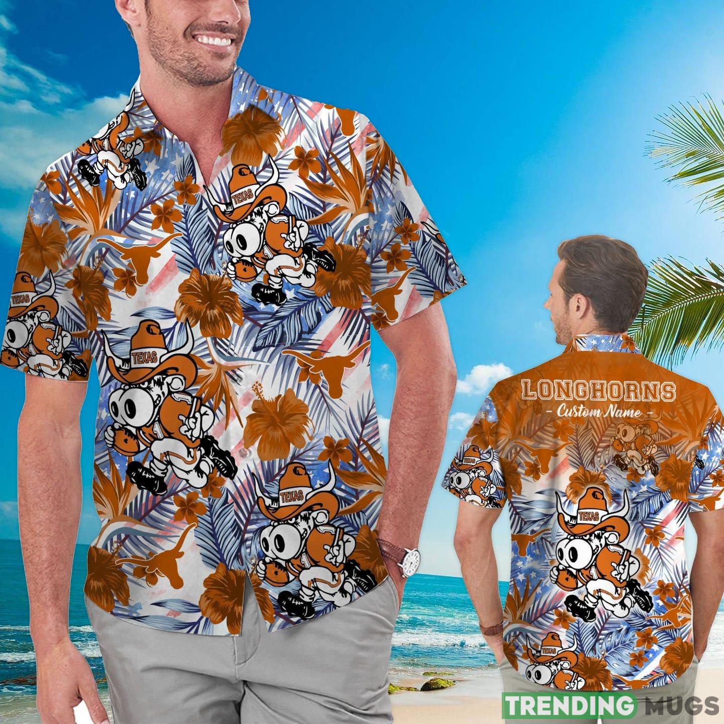 Texas Longhorns Tropical Floral Custom Name Aloha Hawaiian Shirt Product Photo 1 Texas Longhorns Tropical Floral Custom Name Aloha Hawaiian Shirt Product Photo 1