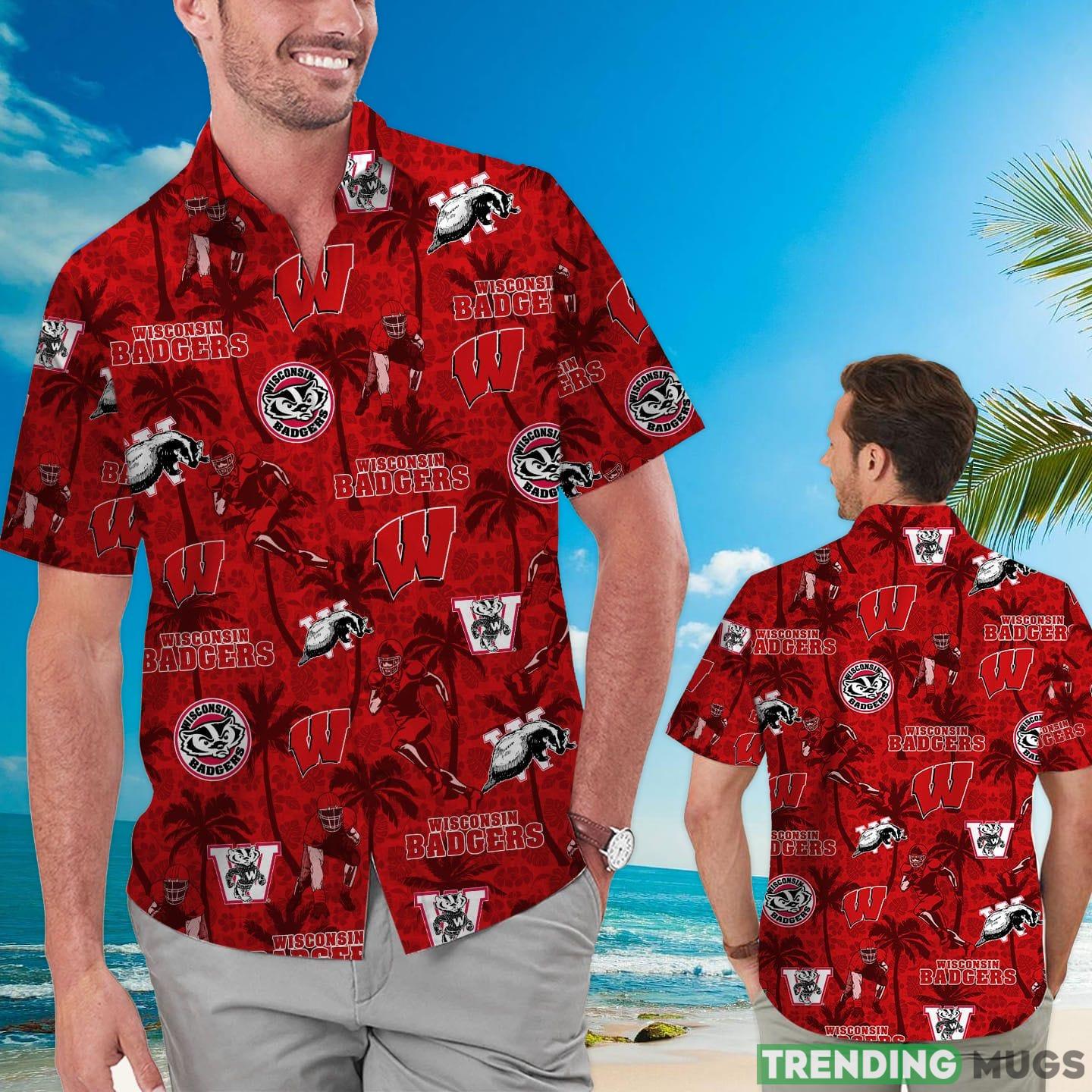 Wisconsin Badgers Custom Name Tropical Beach Coconut Tree Hawaiian Shirt Product Photo 1 Wisconsin Badgers Custom Name Tropical Beach Coconut Tree Hawaiian Shirt Product Photo 1