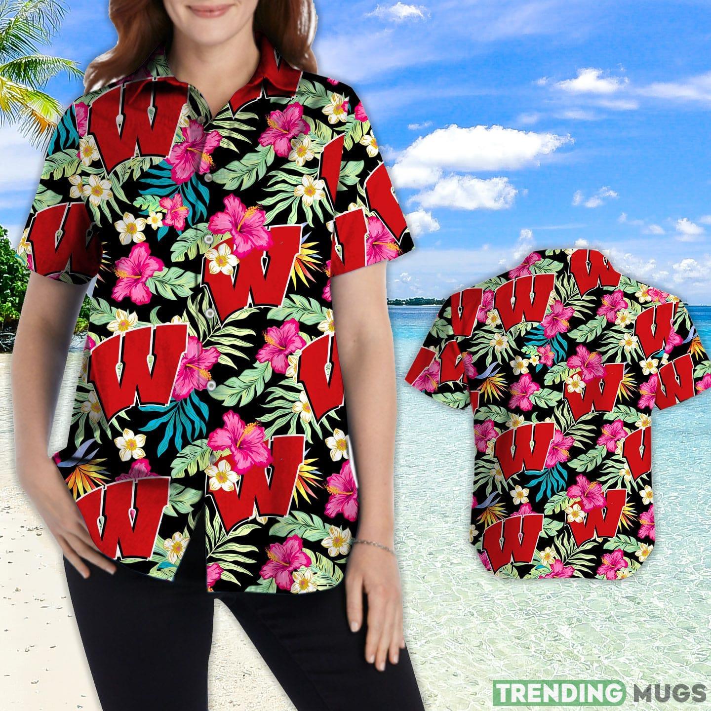 Wisconsin Badgers Hibiscus Hawaiian Shirt For Fans Hawaiian Shirt Wisconsin Badgers Hibiscus Hawaiian Shirt For Fans Hawaiian Shirt