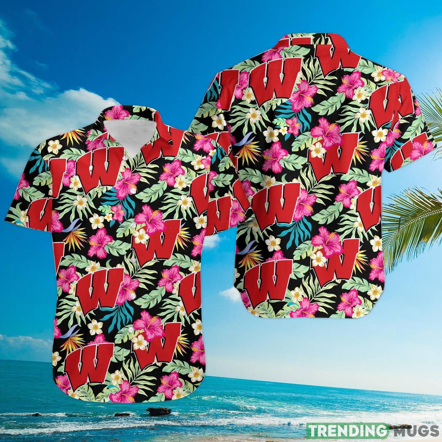 Wisconsin Badgers Hibiscus Hawaiian Shirt For Fans Hawaiian Shirt Wisconsin Badgers Hibiscus Hawaiian Shirt For Fans Hawaiian Shirt