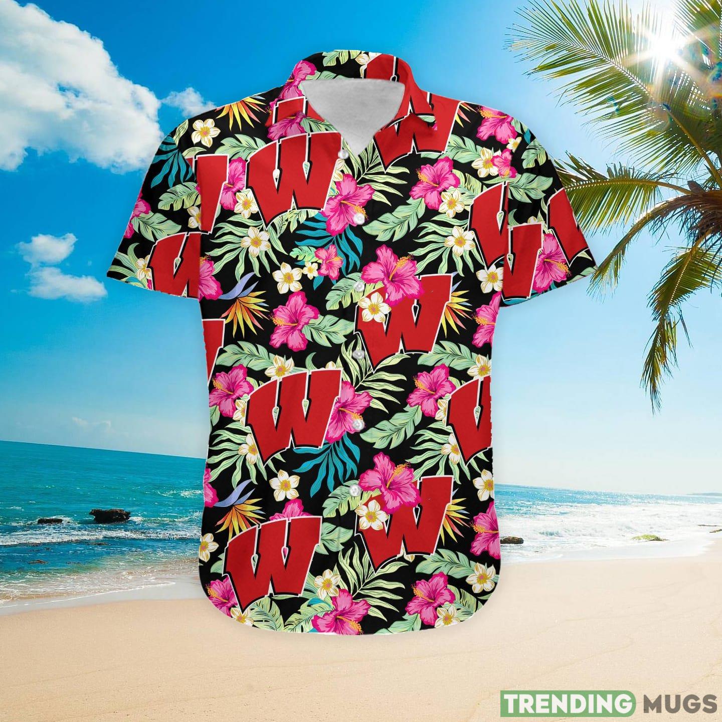 Wisconsin Badgers Hibiscus Hawaiian Shirt For Fans Hawaiian Shirt Wisconsin Badgers Hibiscus Hawaiian Shirt For Fans Hawaiian Shirt