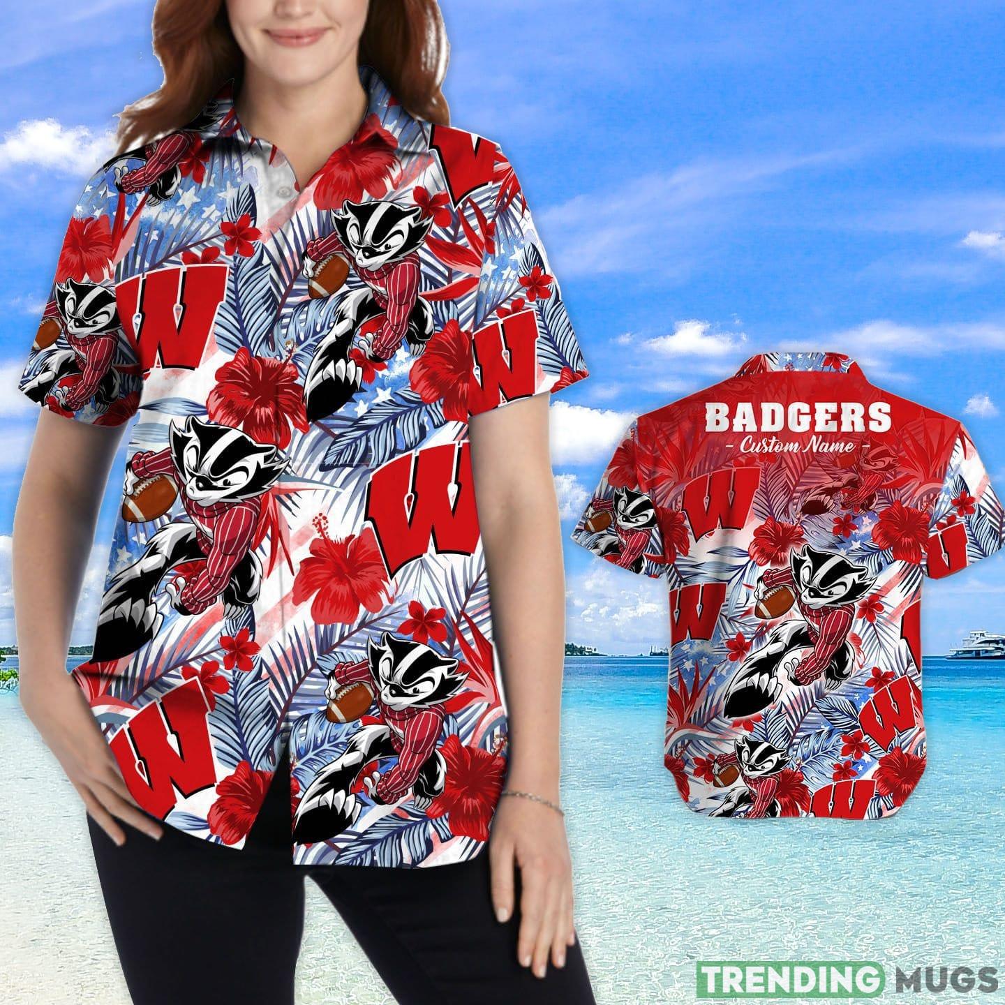 Wisconsin Badgers Tropical Floral Custom Name Aloha Hawaiian Shirt Hawaiian Shirt Wisconsin Badgers Tropical Floral Custom Name Aloha Hawaiian Shirt Hawaiian Shirt