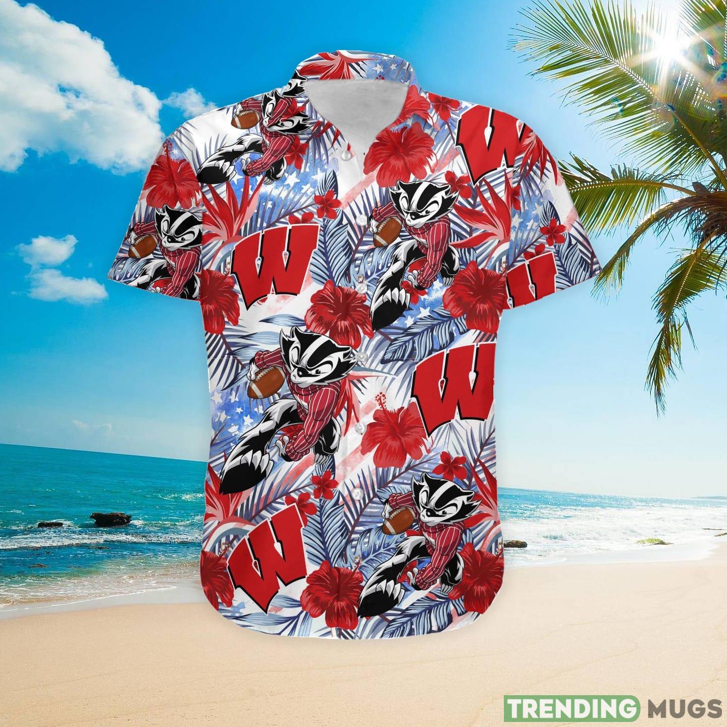 Wisconsin Badgers Tropical Floral Custom Name Aloha Hawaiian Shirt Hawaiian Shirt Wisconsin Badgers Tropical Floral Custom Name Aloha Hawaiian Shirt Hawaiian Shirt