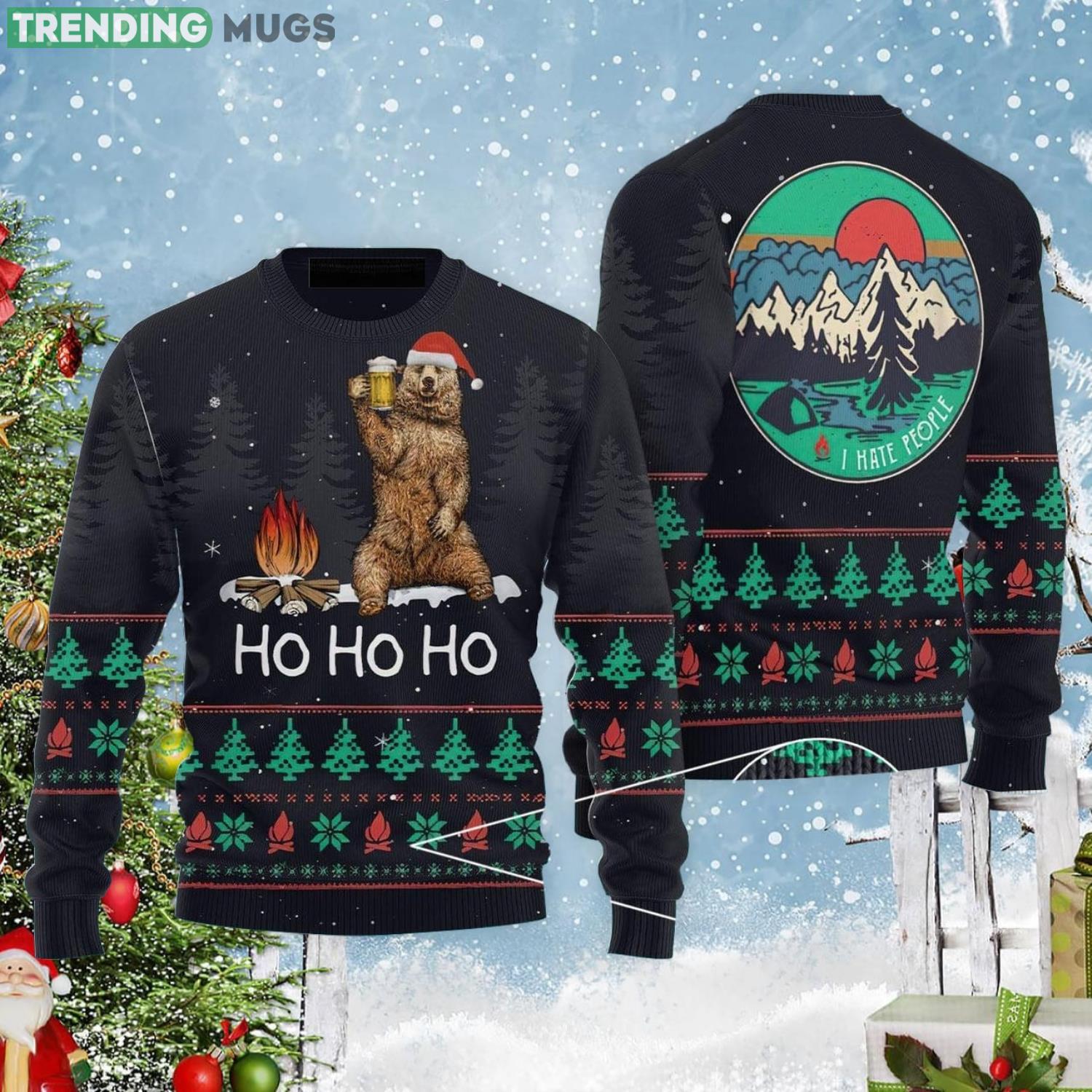 Bear Camping Ho Ho Ho Christmas Gift Ugly Christmas Sweater Product Photo 1