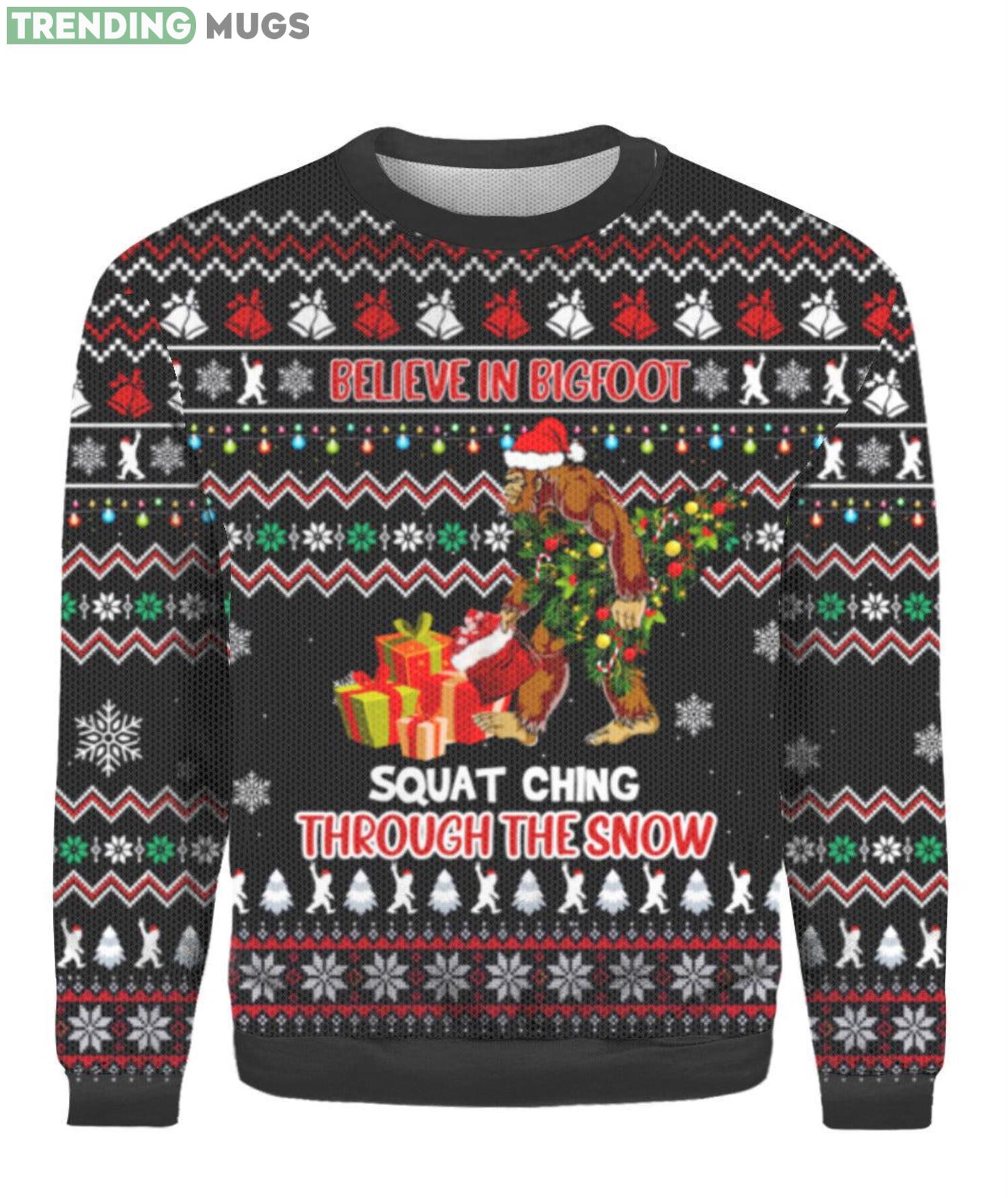 Believe In Bigfoot Squat Christmas Gift Ugly Christmas Sweater Product Photo 1 Believe In Bigfoot Squat Christmas Gift Ugly Christmas Sweater Product Photo 1