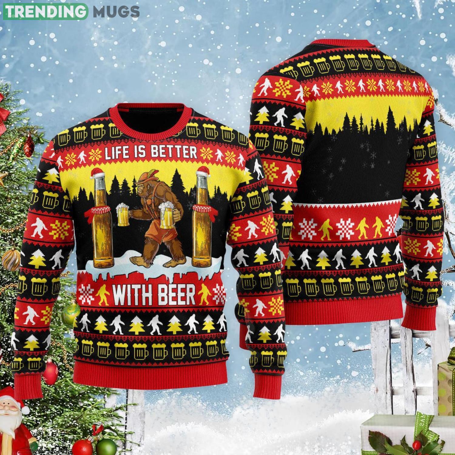 Bigfoot Christmas Is Better With Beer Christmas Gift Ugly Christmas Sweater Product Photo 1 Bigfoot Christmas Is Better With Beer Christmas Gift Ugly Christmas Sweater Product Photo 1
