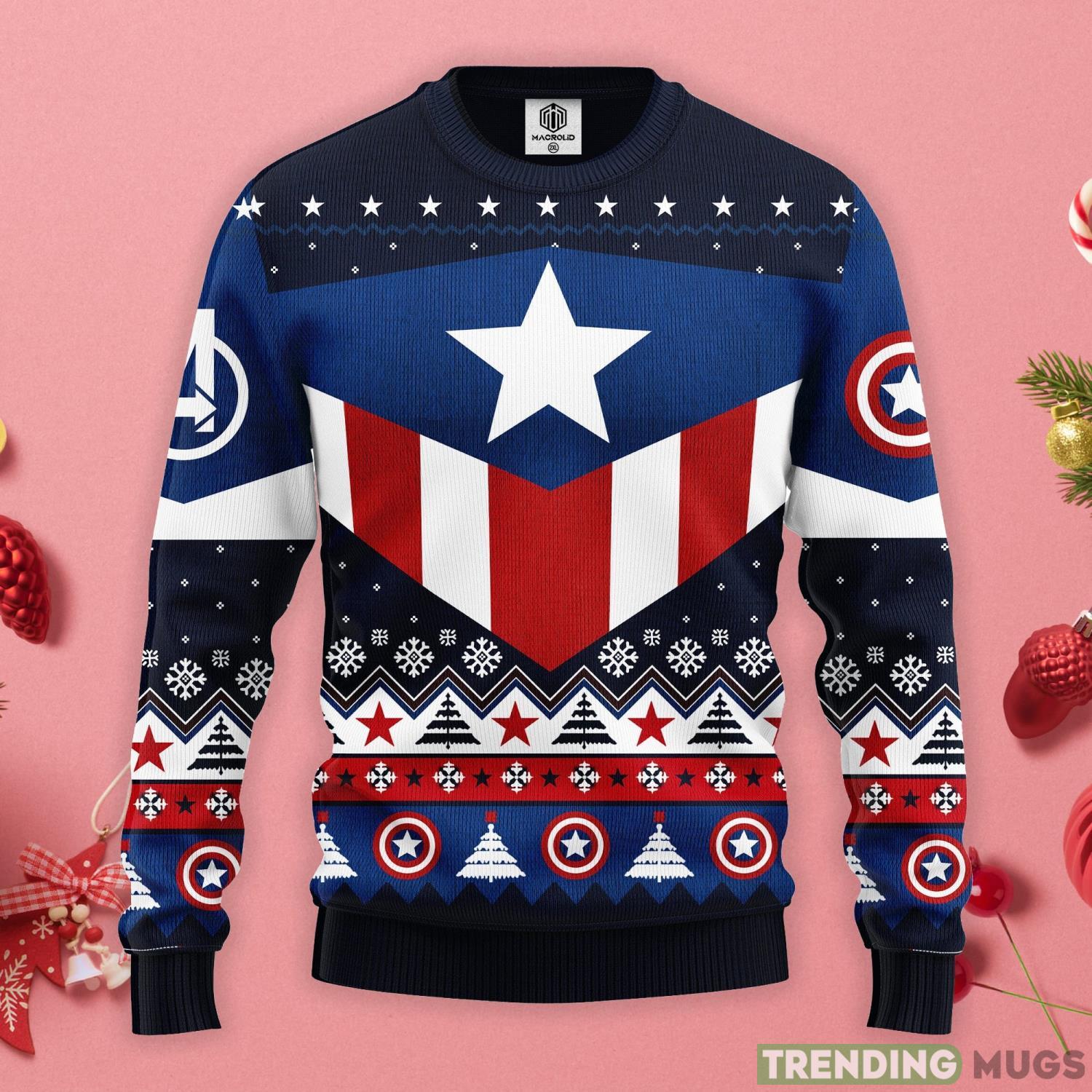 Captain America Christmas Gift Ugly Christmas Sweater Product Photo 1 Captain America Christmas Gift Ugly Christmas Sweater Product Photo 1