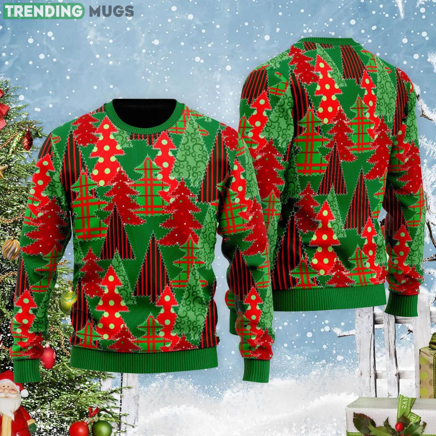 Christmas Tree Patchwork Fabric Pattern Christmas Gift Ugly Christmas Sweater Product Photo 1