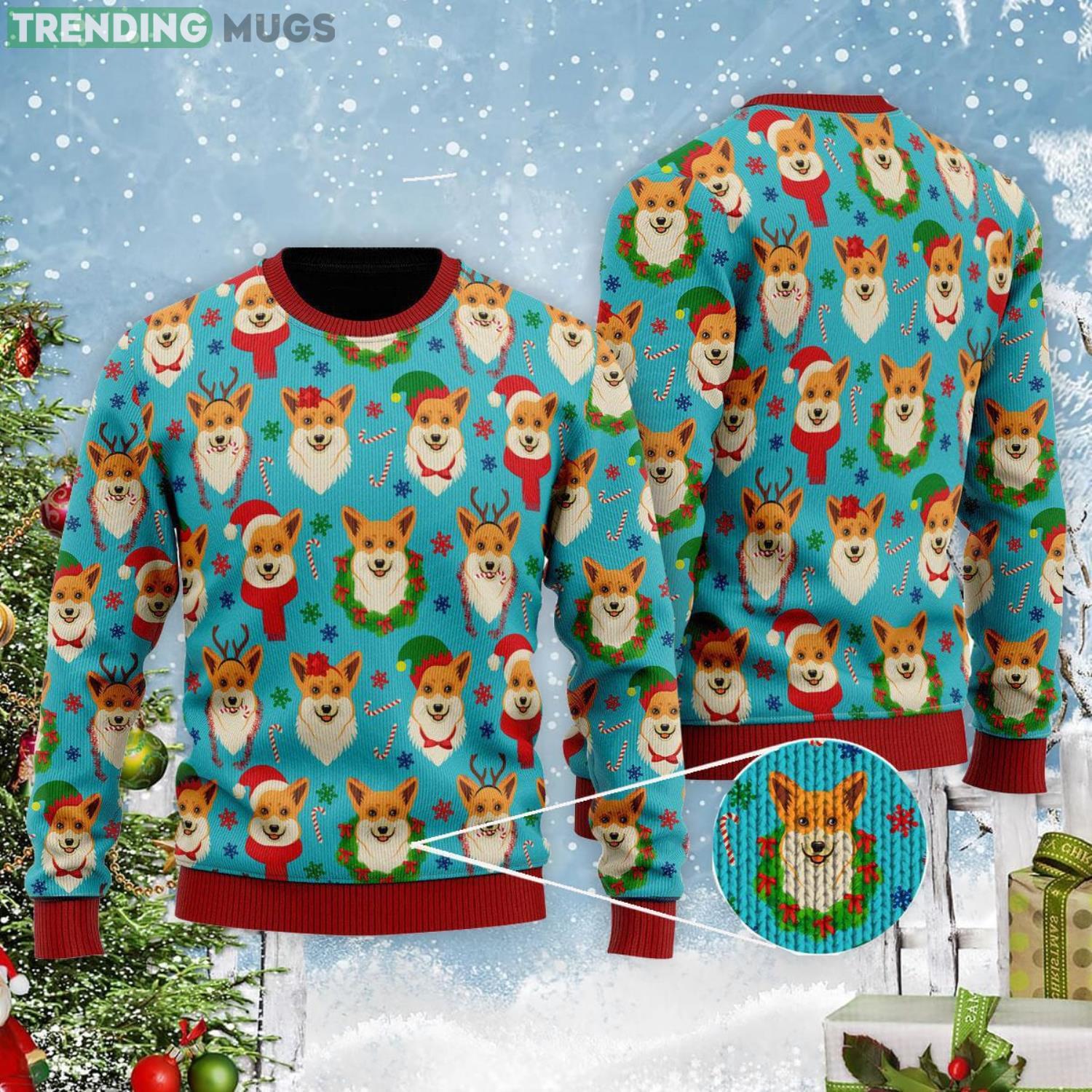 Corgi Snow Dog Christmas All Over Print Ugly Christmas Sweater Product Photo 1 Corgi Snow Dog Christmas All Over Print Ugly Christmas Sweater Product Photo 1