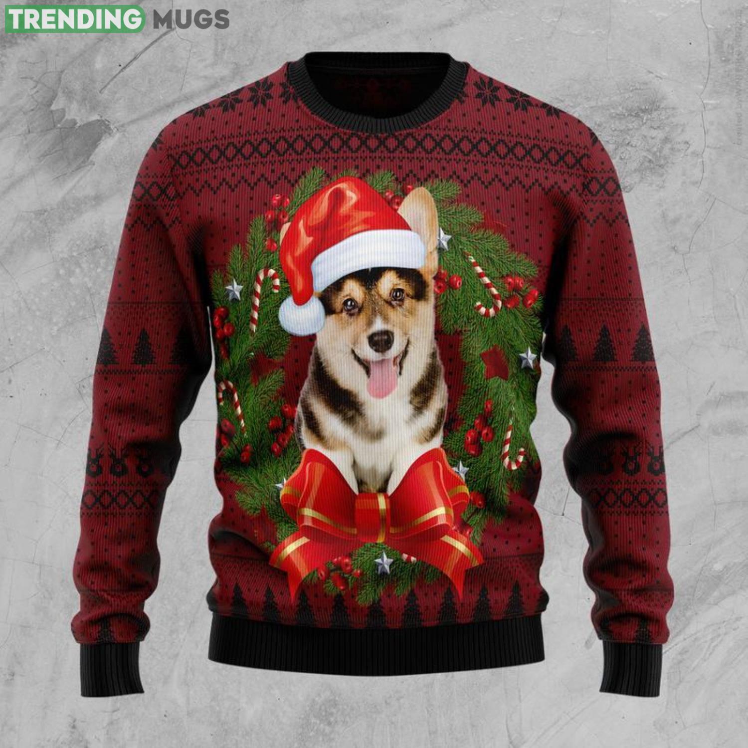 Dog Lover Corgi Wreath Christmas Gift Ugly Christmas Sweater Product Photo 1 Dog Lover Corgi Wreath Christmas Gift Ugly Christmas Sweater Product Photo 1
