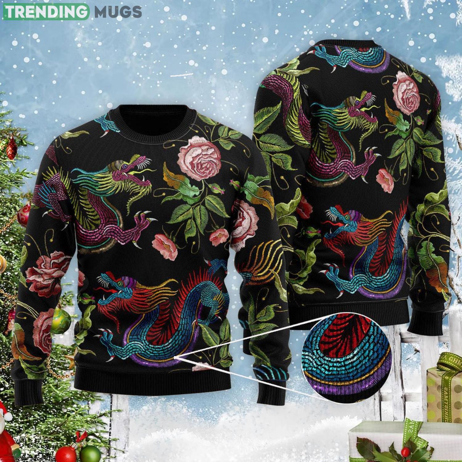 Dragons Flower Christmas Gift Ugly Christmas Sweater 3D Sweater Dragons Flower Christmas Gift Ugly Christmas Sweater 3D Sweater