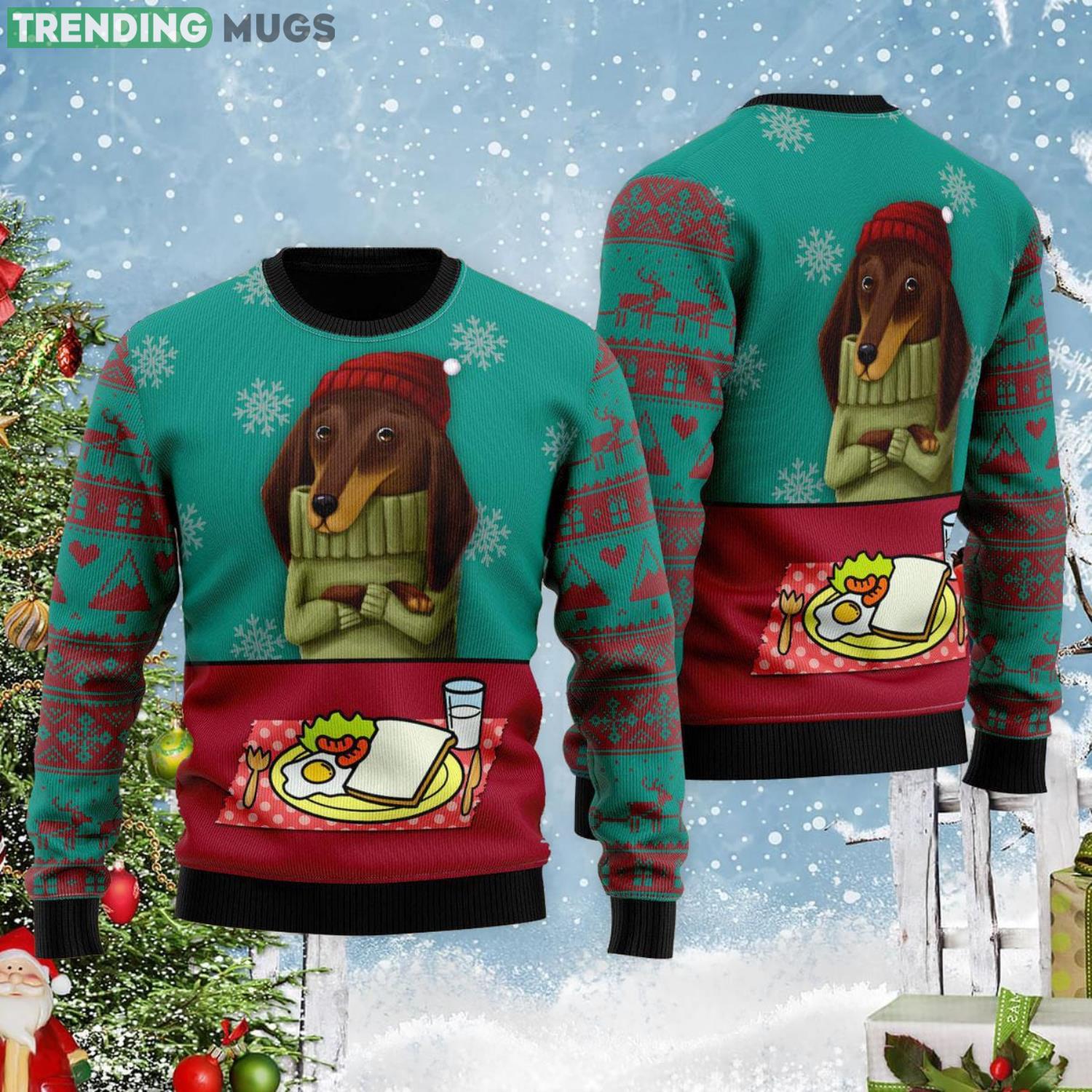Funny Dachshund Breakfast Christmas Gift Ugly Christmas Sweater 3D Sweater Funny Dachshund Breakfast Christmas Gift Ugly Christmas Sweater 3D Sweater
