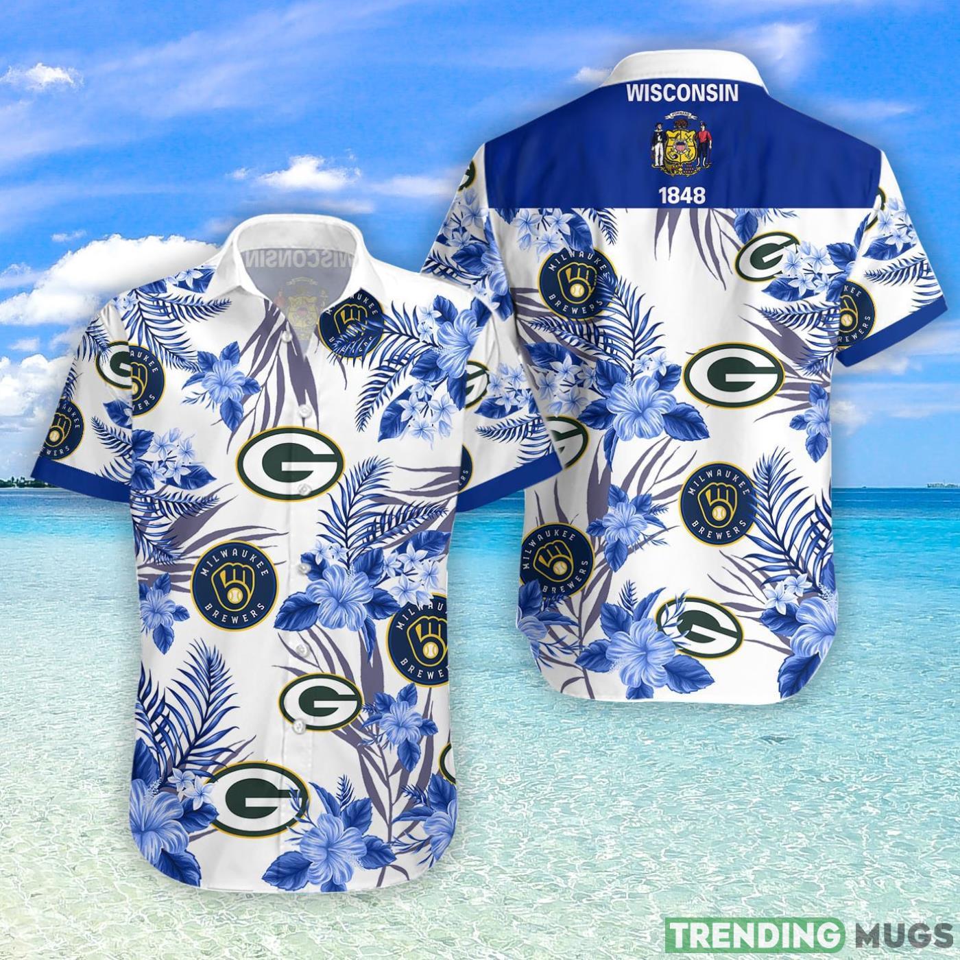 Green Bay Packers Milwaukee Brewers Hawaiian Shirt For Fans Product Photo 1 Green Bay Packers Milwaukee Brewers Hawaiian Shirt For Fans Product Photo 1