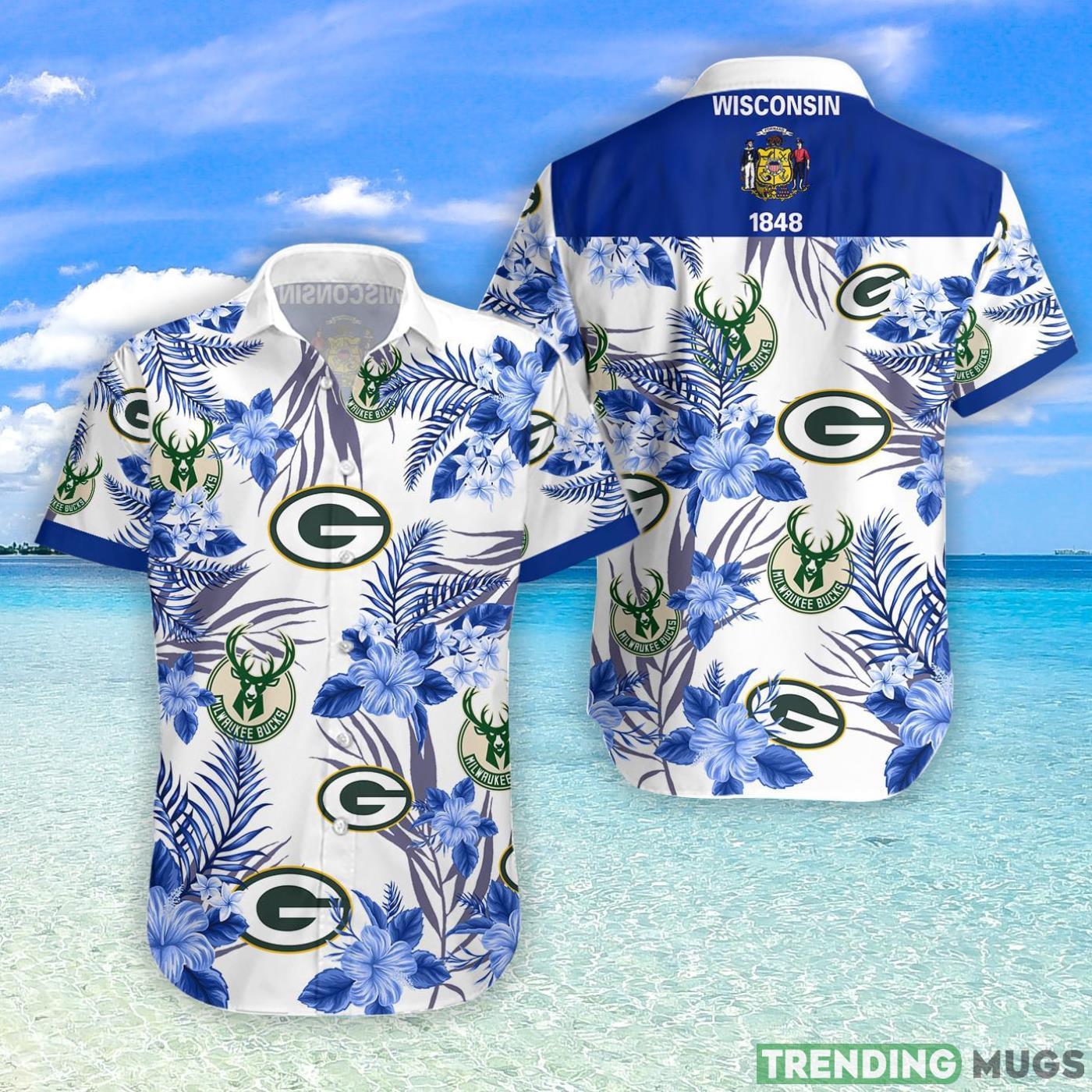 Green Bay Packers Milwaukee Bucks Hawaiian Shirt For Fans Product Photo 1 Green Bay Packers Milwaukee Bucks Hawaiian Shirt For Fans Product Photo 1
