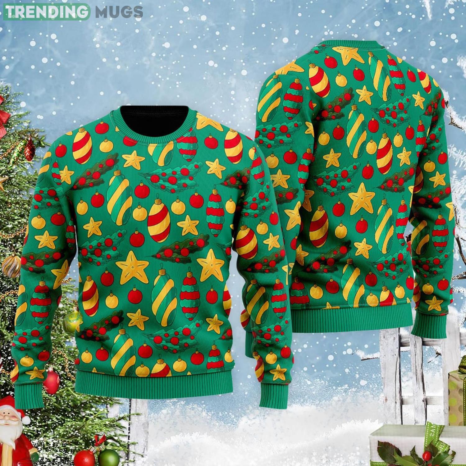 Green Tree With Star In Pattern All Over Print Ugly Christmas Sweater Product Photo 1 Green Tree With Star In Pattern All Over Print Ugly Christmas Sweater Product Photo 1