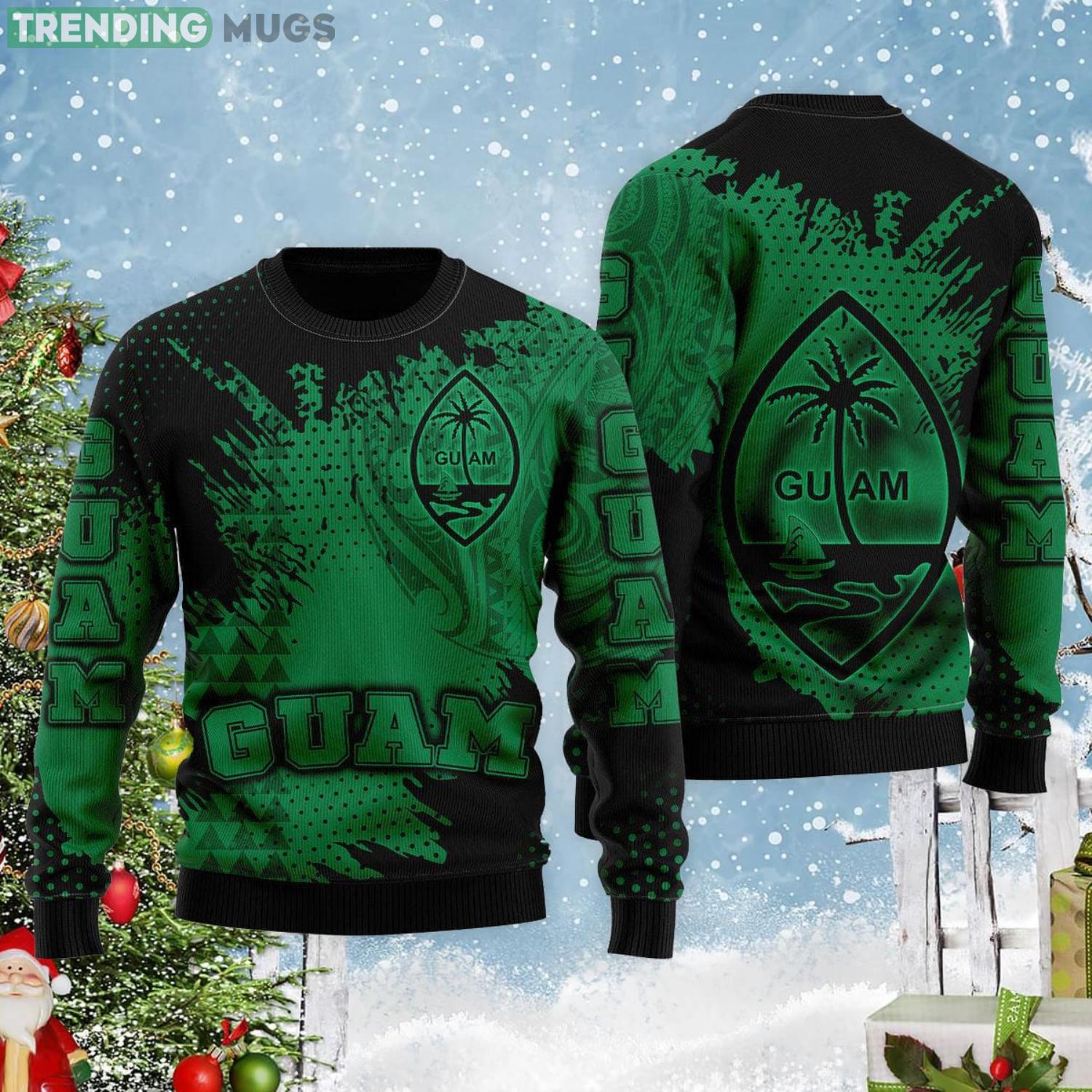 Guam Coat Of Arms Green Cool Ugly Christmas Sweater Product Photo 1 Guam Coat Of Arms Green Cool Ugly Christmas Sweater Product Photo 1