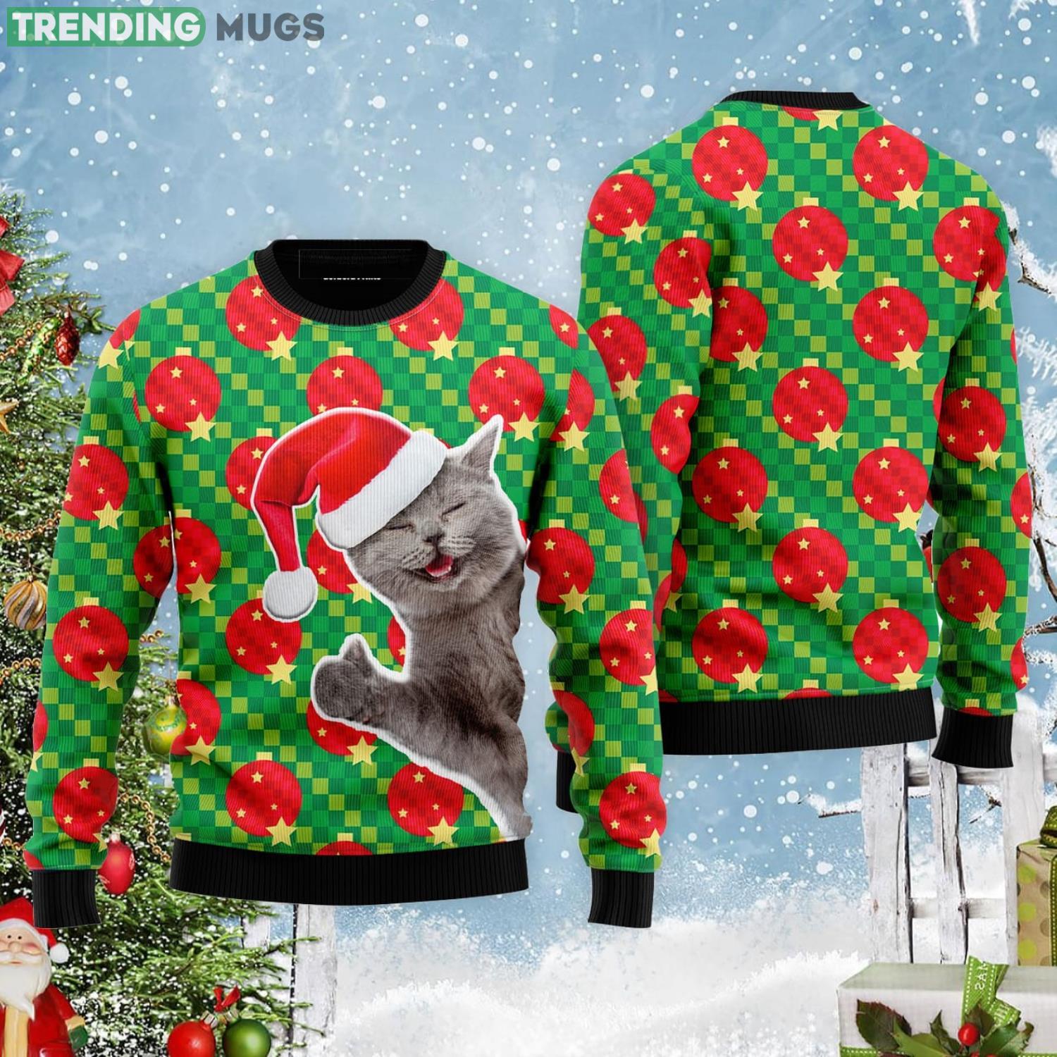 Happy Cat With Ornarment Christmas Ball Christmas Gift Ugly Christmas Sweater Product Photo 1 Happy Cat With Ornarment Christmas Ball Christmas Gift Ugly Christmas Sweater Product Photo 1