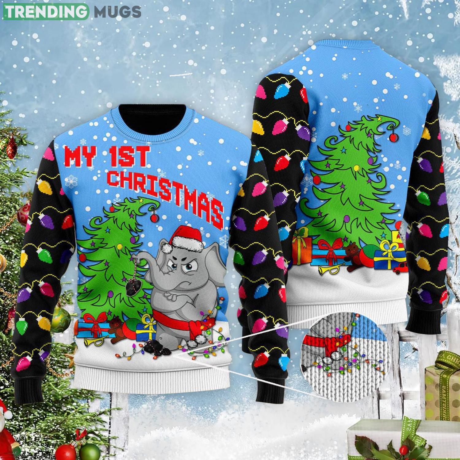 My 1st Christmas Cute Elephant Christmas Gift Ugly Christmas Sweater 3D Sweater My 1st Christmas Cute Elephant Christmas Gift Ugly Christmas Sweater 3D Sweater