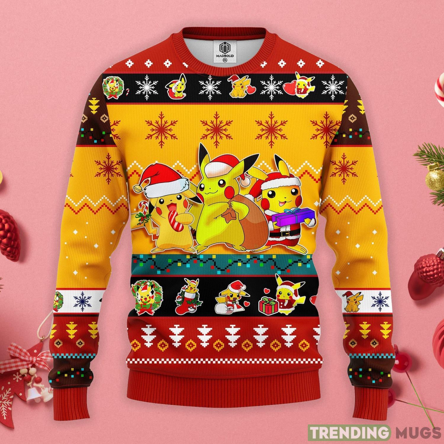 Pikachu Pokemon Yellow Christmas Gift Ugly Christmas Sweater Product Photo 1 Pikachu Pokemon Yellow Christmas Gift Ugly Christmas Sweater Product Photo 1